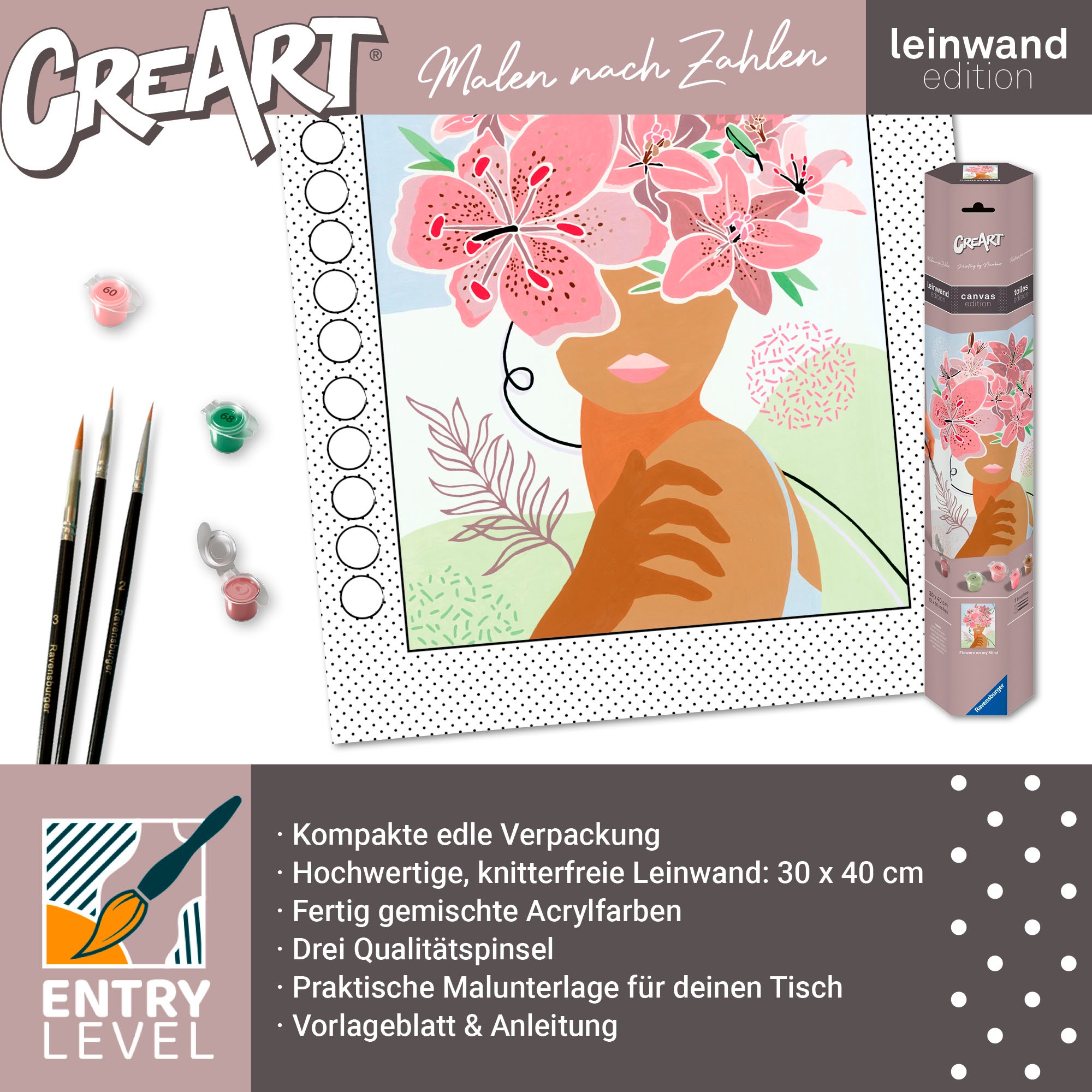 Ravensburger Malen nach Zahlen »CreArt, Leinwand Gedankenblumen«, Made in Europe