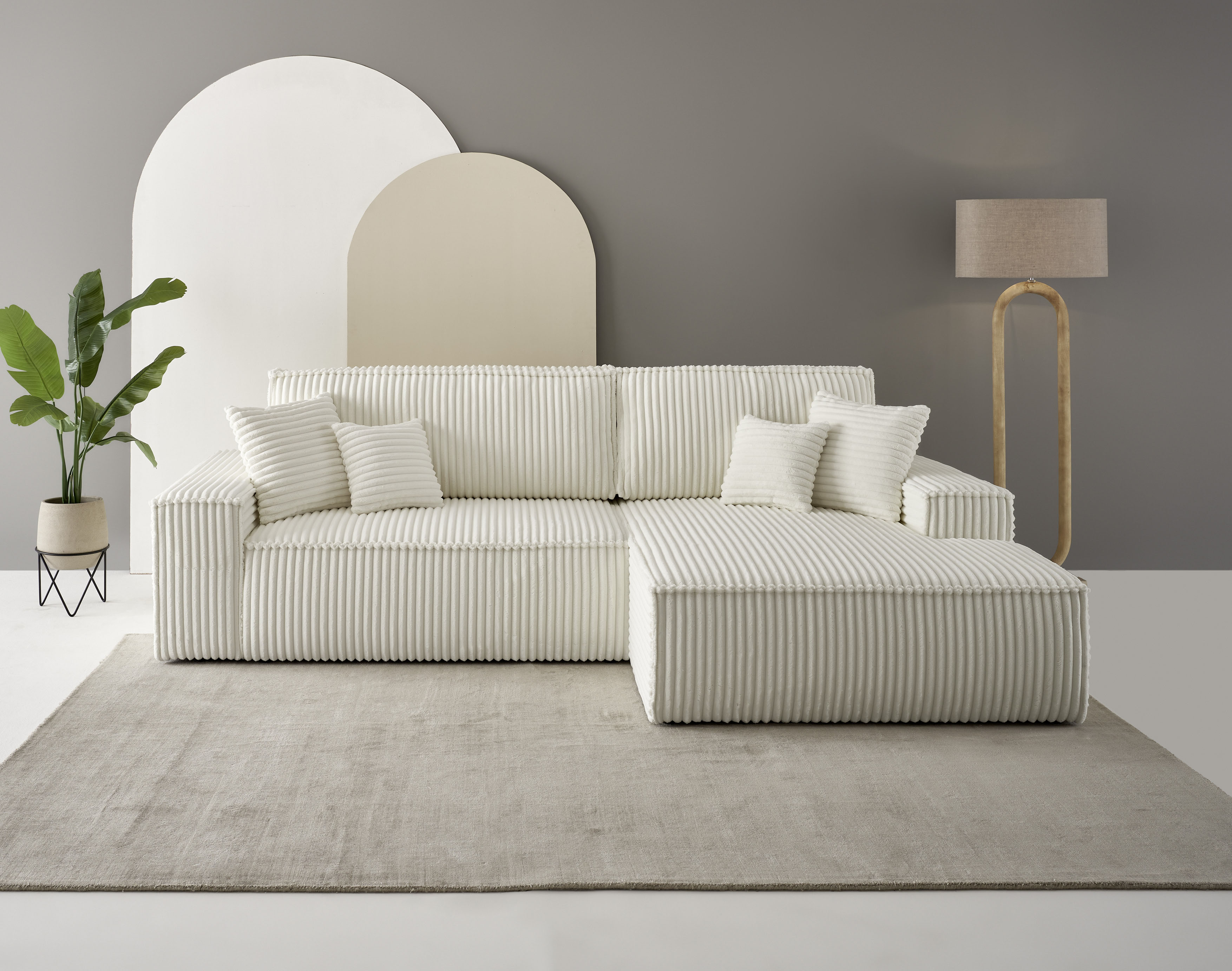 OTTO home Ecksofa "FINNLEY Cord, L-Form 257 cm, Schlafsofa" mit Bettkasten, in Bouclé, Struktur fein und Mega Cord