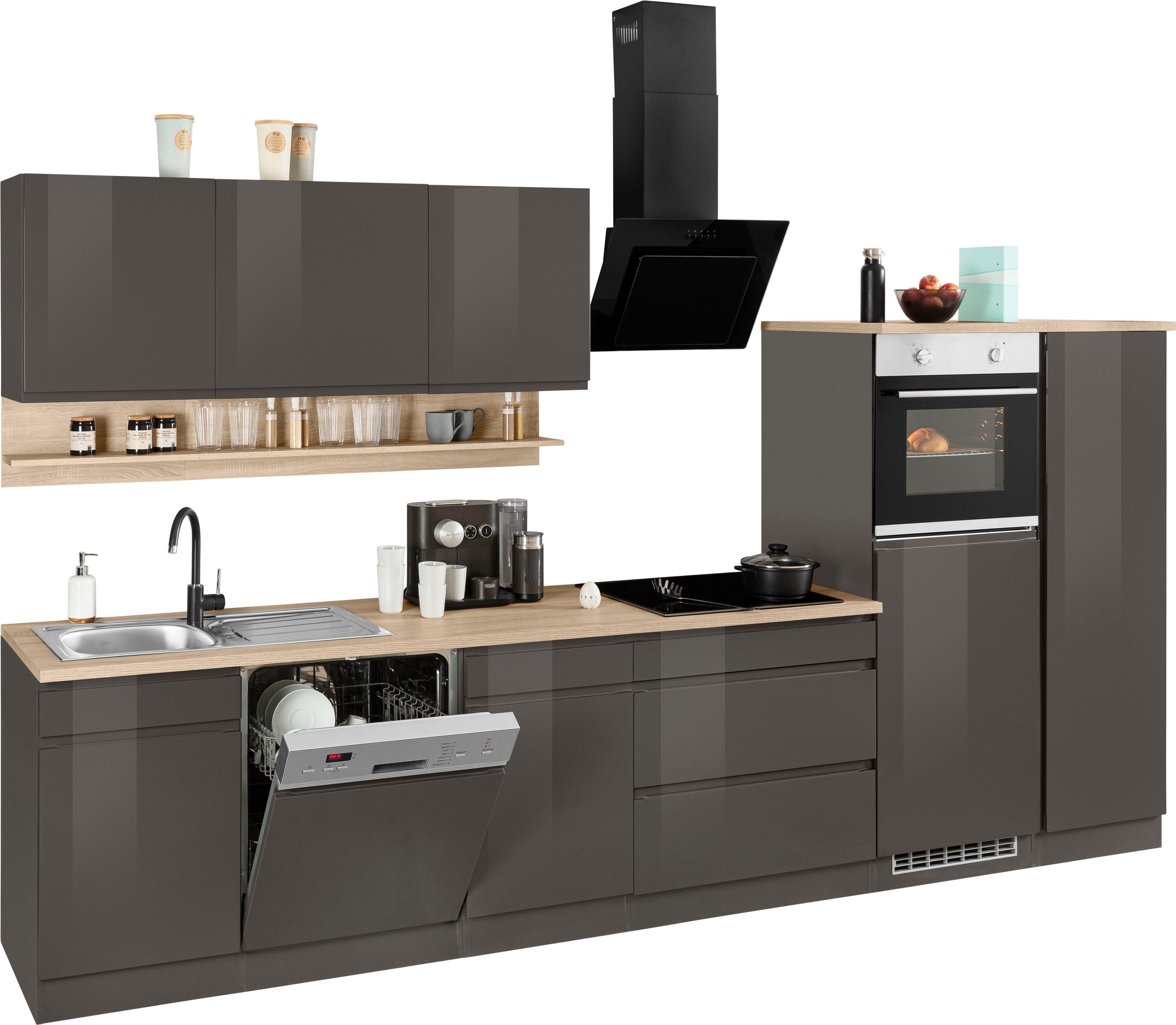 HELD MÖBEL Küchenzeile »Virginia«, Breite 350 cm, mit Glaskeramik-oder Induktionskochfeld