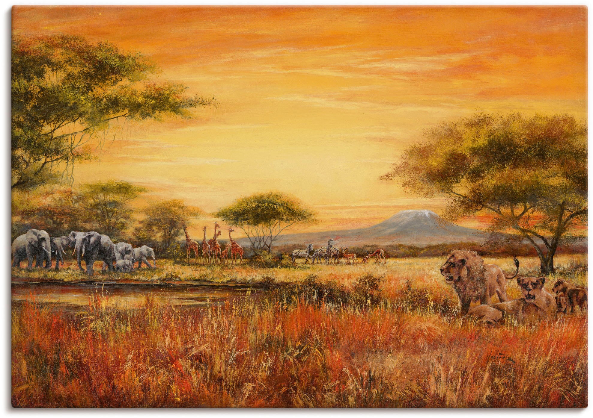 Artland Wandbild "Afrikanische Steppe mit Löwen" Afrika 1 Stk. tlg. auf Hol günstig online kaufen