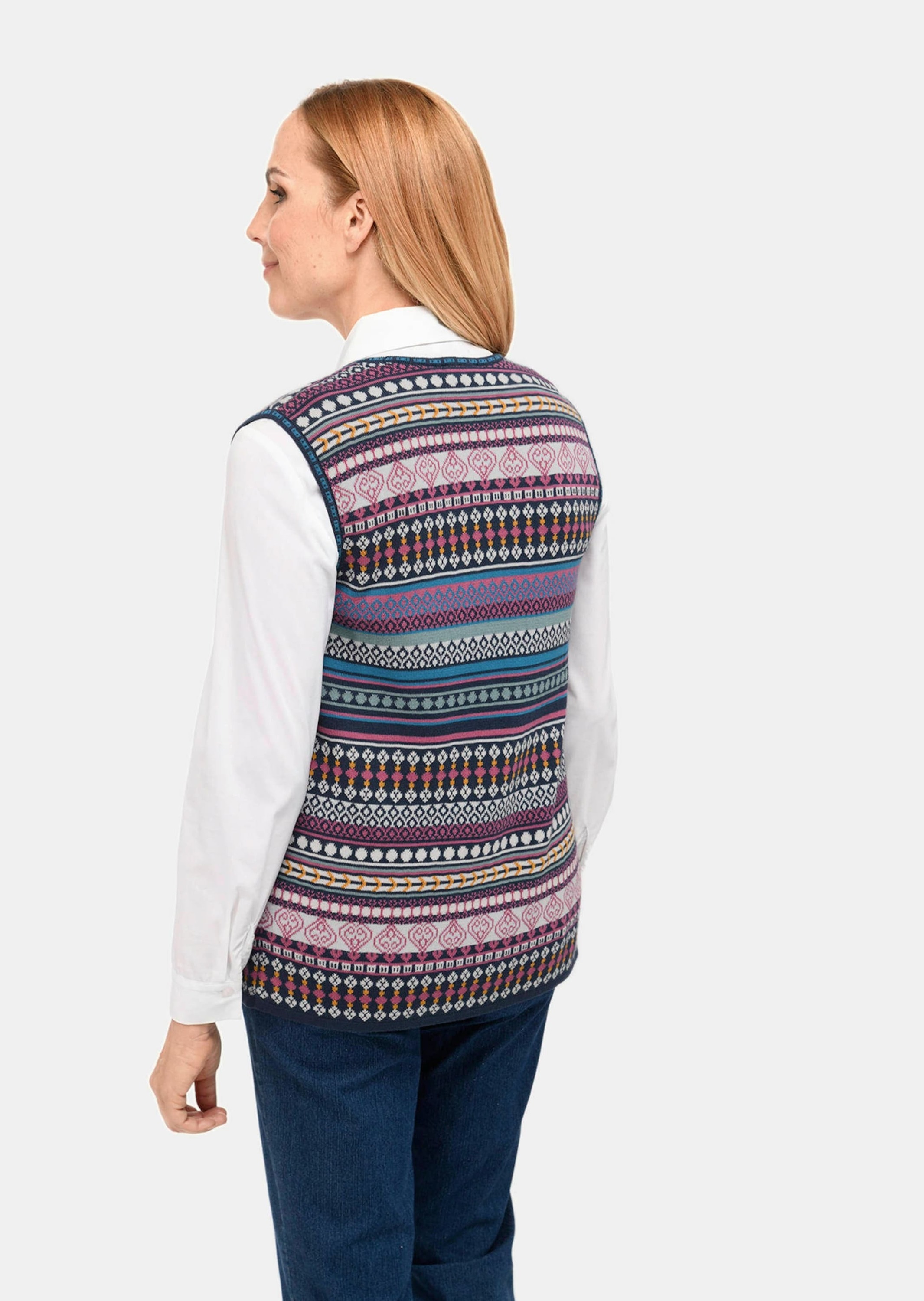 GOLDNER Strickjacke »Weste Jacquardstrickweste mit farbenfrohem Ringelmuster«