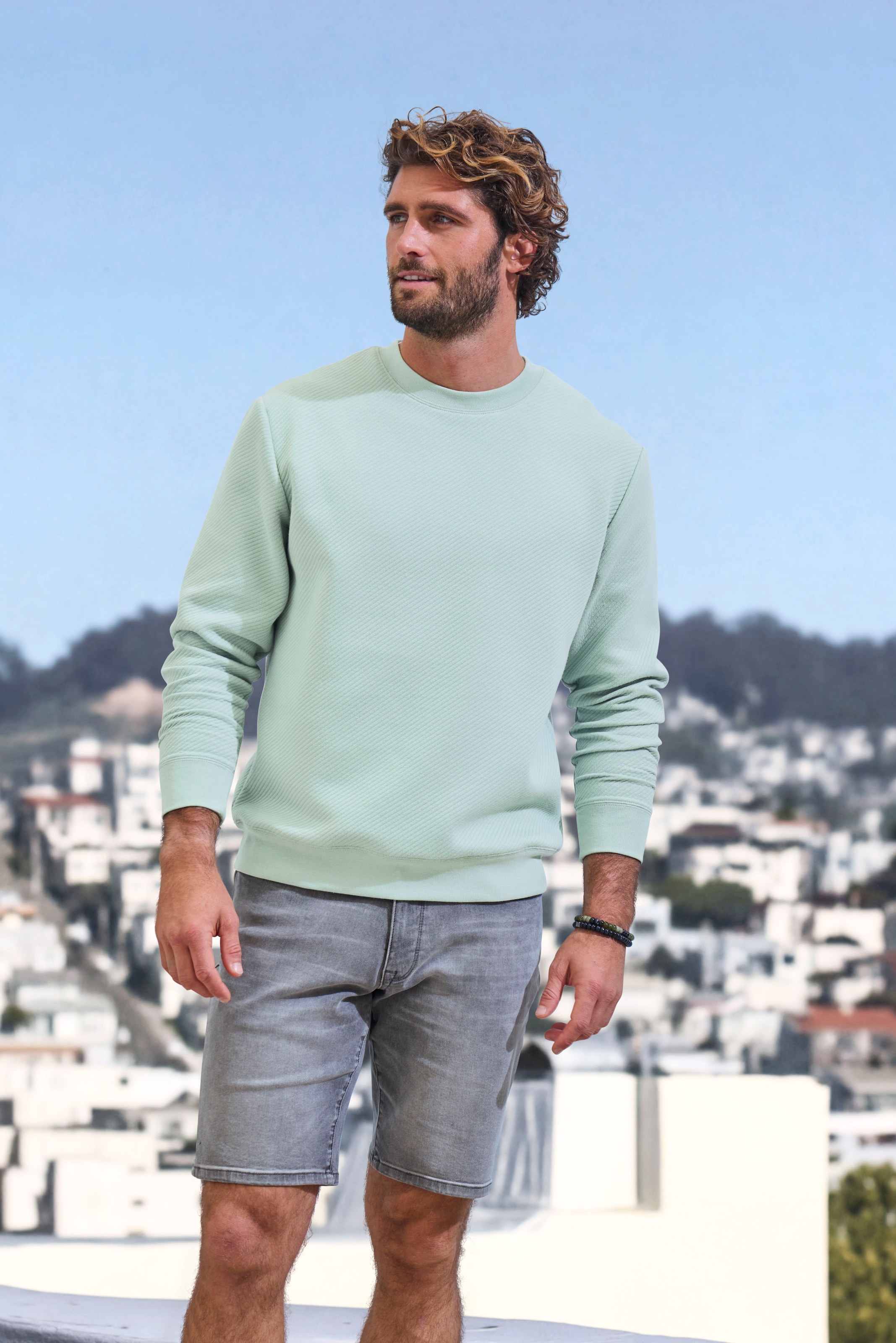 John Devin Sweatshirt, Langarm, Sweatshirt mit Struktur, Rundhals, Baumwollmischung