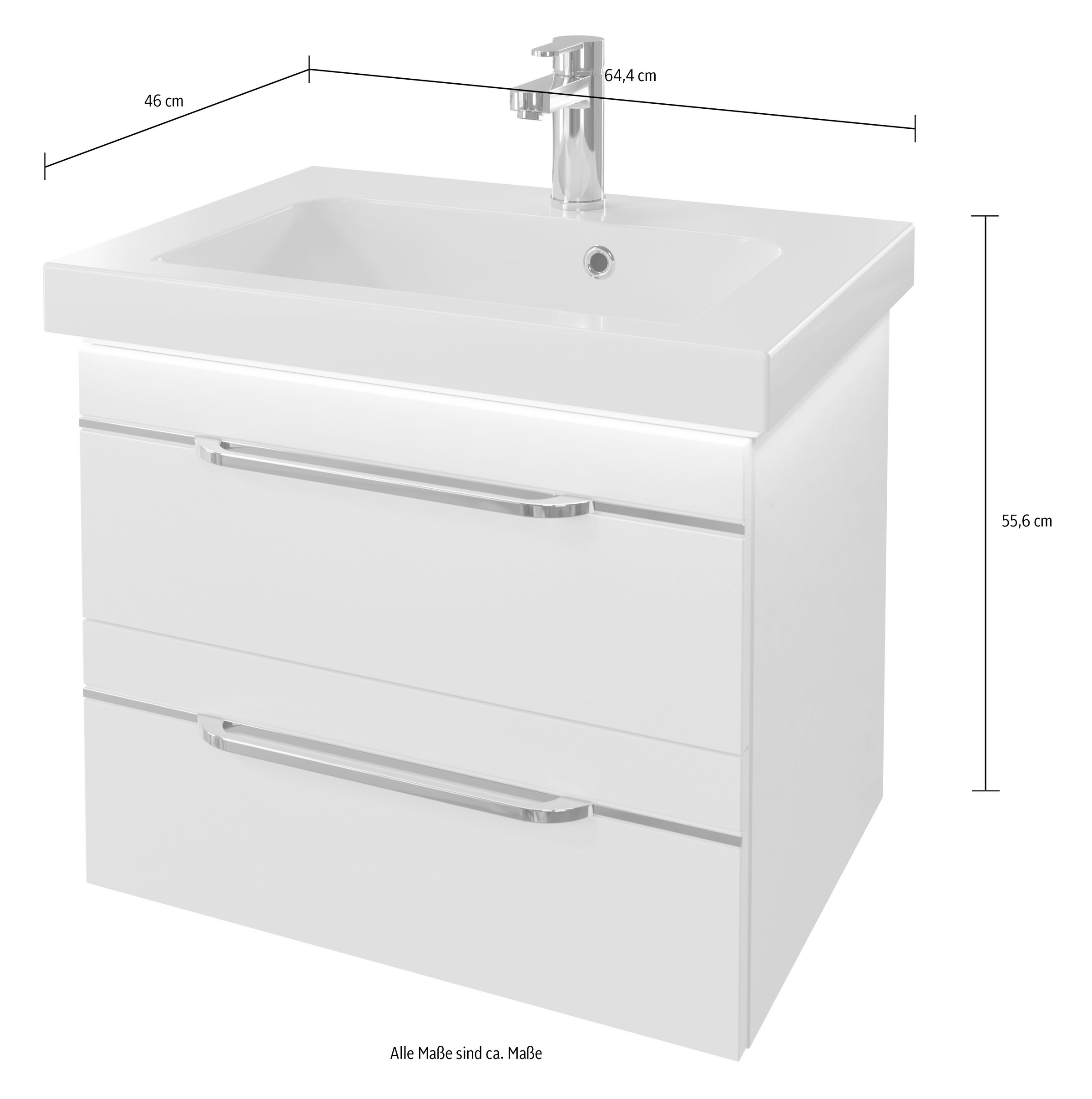 Saphir Waschtisch »Serie Balto Mineralmarmor-Waschtisch mit Unterschrank, 64,4 cm breit«, Waschplatz mit 2 Schubladen, Badschrank in verschiedenen Ausführungen