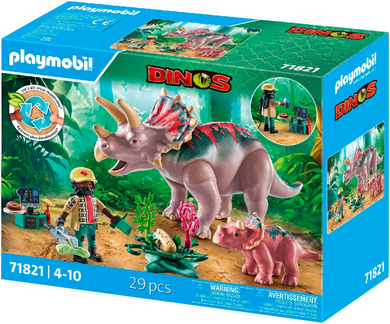 Playmobil® Konstruktions-Spielset »Triceratops mit Jungtier (71821), Playmobil Dinos«, (29 St.)