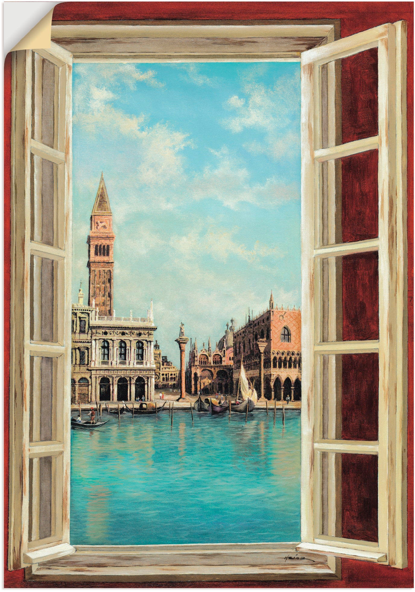 mit kaufen Alubild, versch. Venedig«, Fensterblick, als Blick oder BAUR St.), in Größen Wandaufkleber auf Artland Wandbild »Fenster Poster | (1 Leinwandbild,