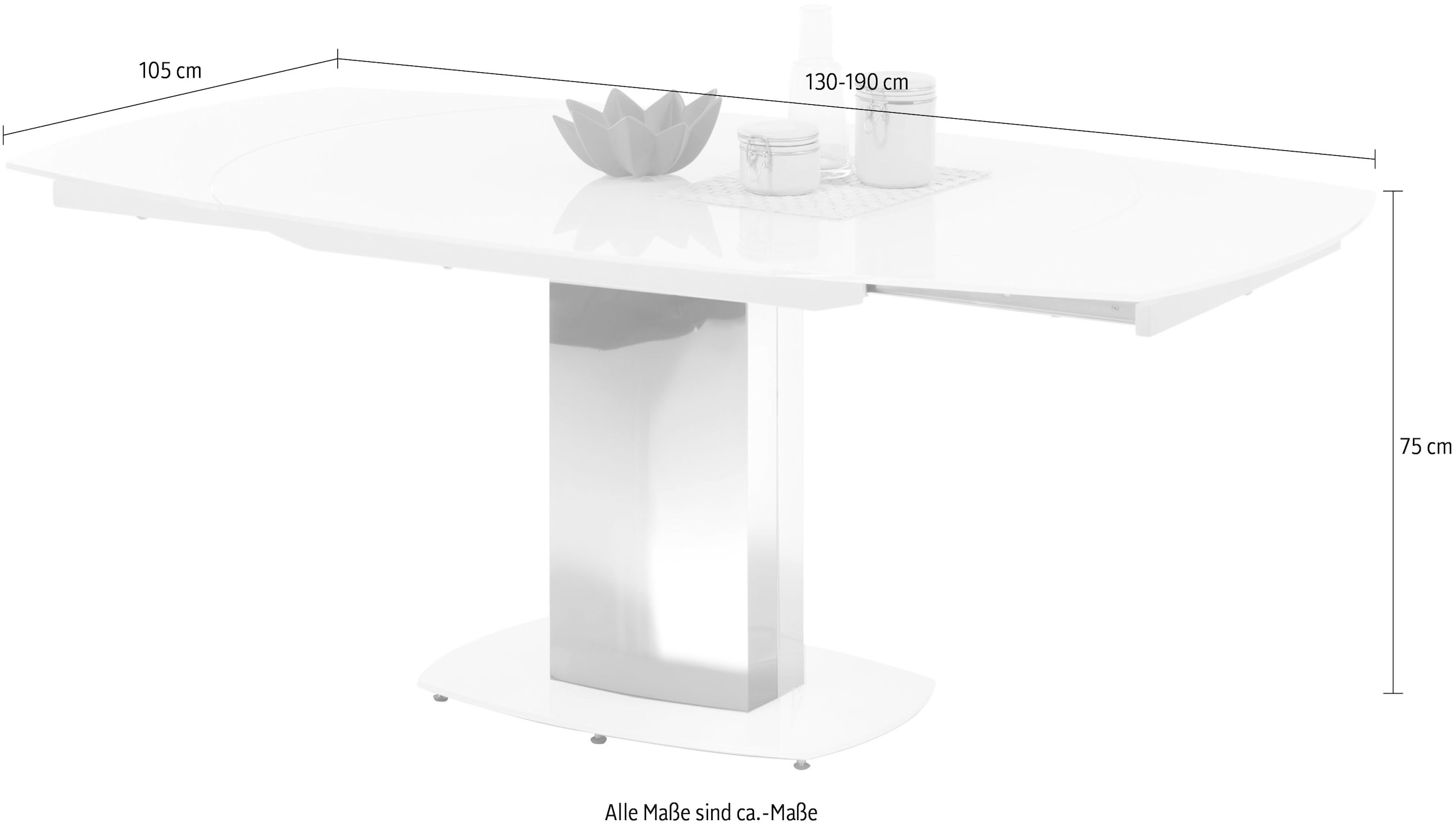 Stolkom Esstisch »Jackson Glastisch Weiß, Tisch ausziehbar, BxHxT 130-190x75x105 cm«, Automatische beidseitiger Drehauszug, Tischplatte in Super White
