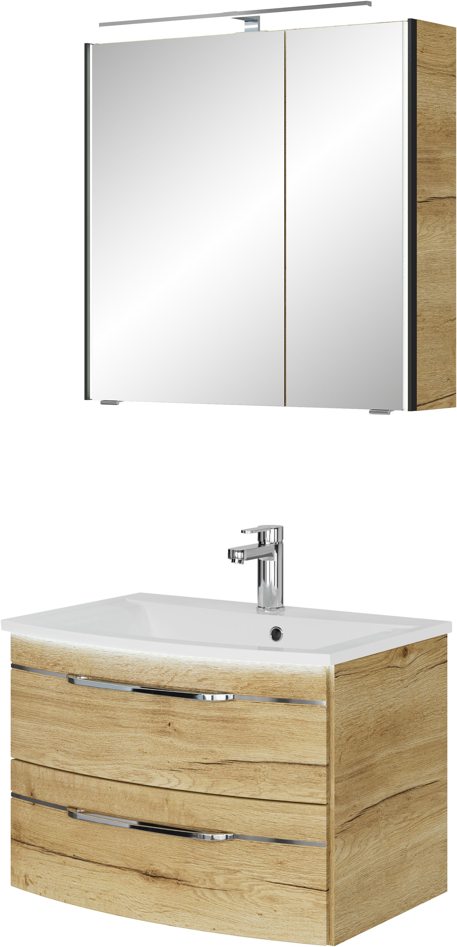 Saphir Badmöbel-Set »Serie 7045 2-teilig Mineralmarmor-Waschtisch mit LED-Spiegelschrank«, (Set, 2 St.), Badezimmer-Set 73,2 cm breit, inkl. Türdämpfer, 2 Türen, 2 Schubladen