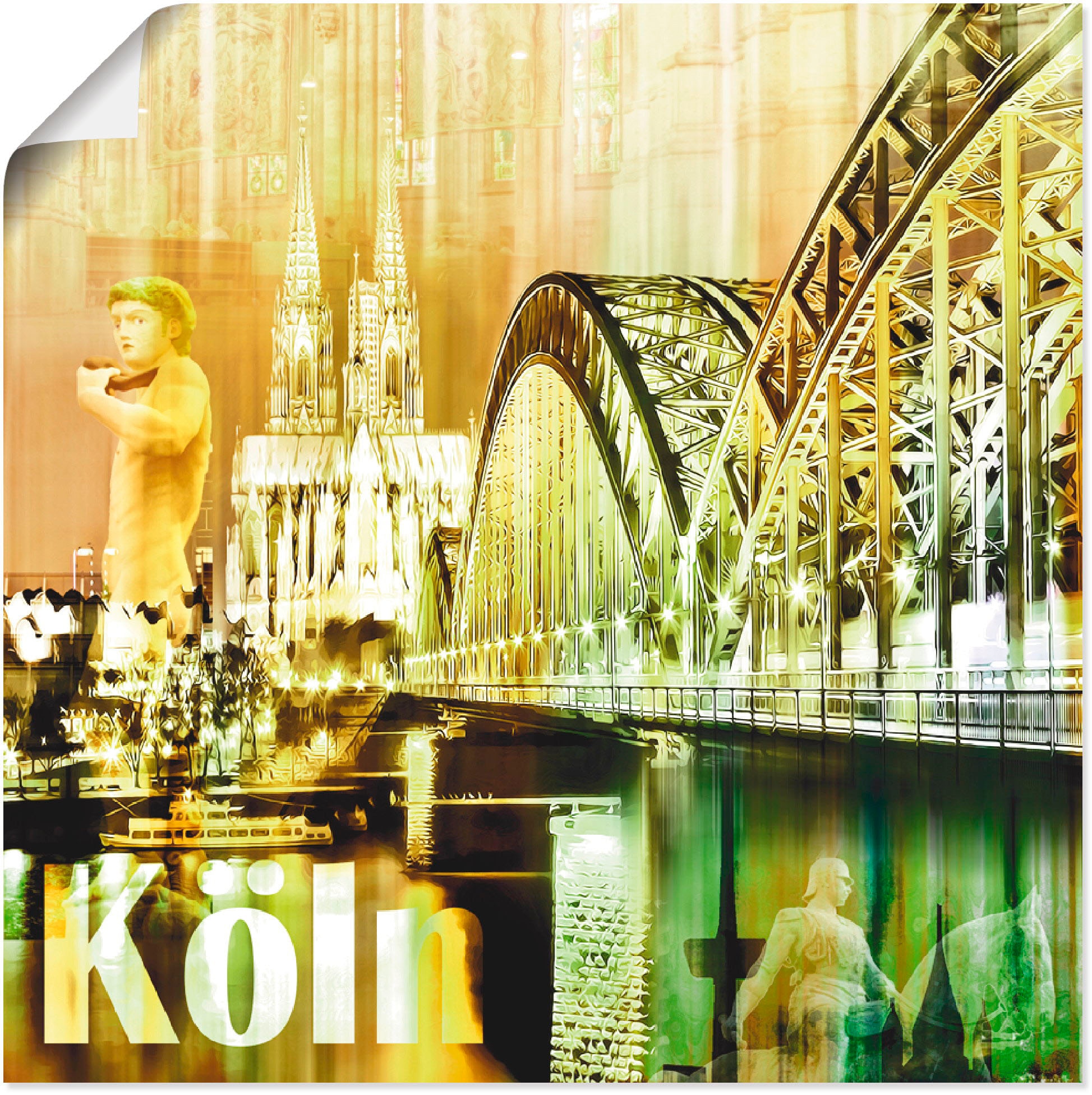Artland Poster »Köln Skyline Abstrakte Collage II«, Gebäude, (1 St.), als Leinwandbild,...