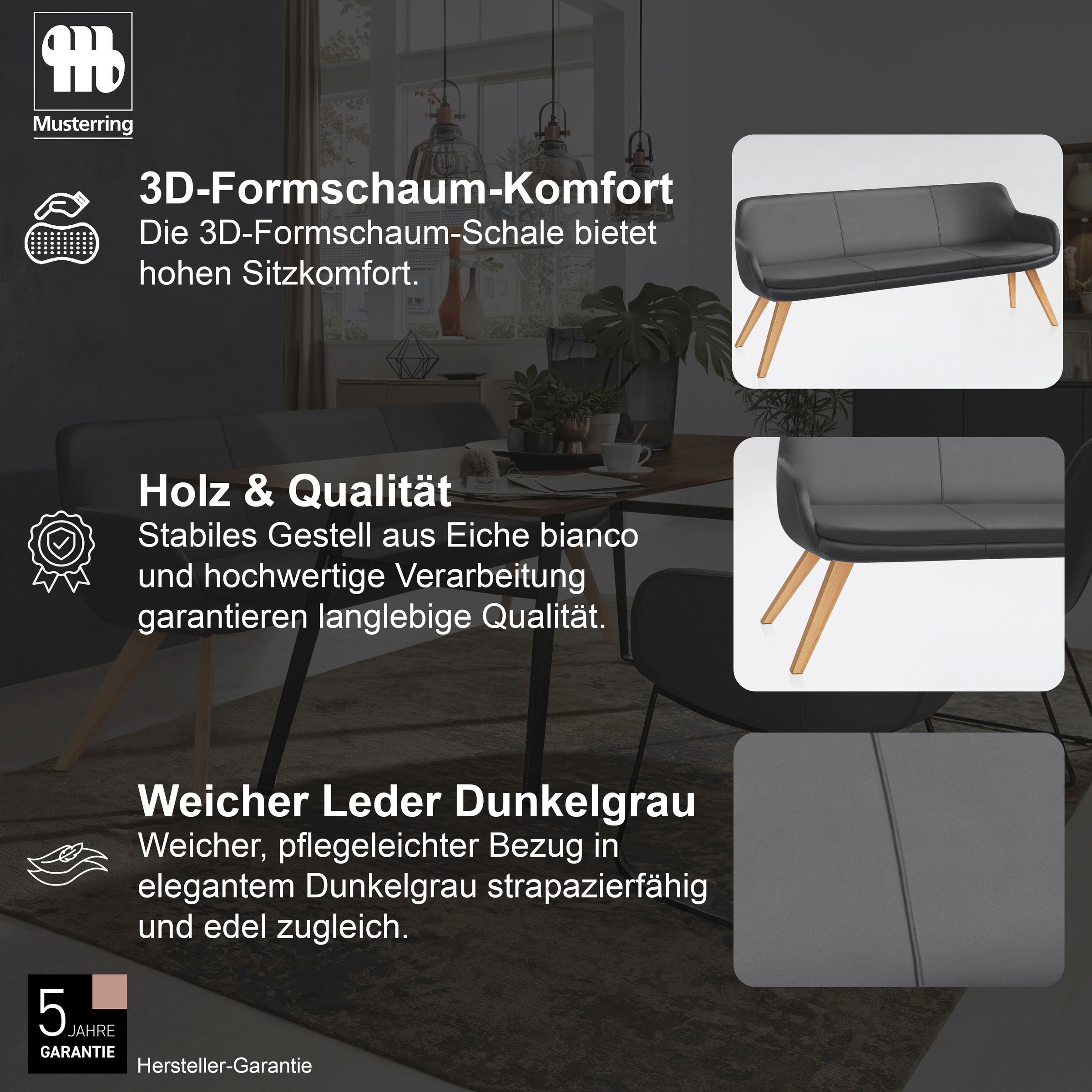 Thumbnail - Musterring Essbank "Tavia" Stativgestell aus Eiche bianco massiv, Breite 180, 200 oder 220 cm