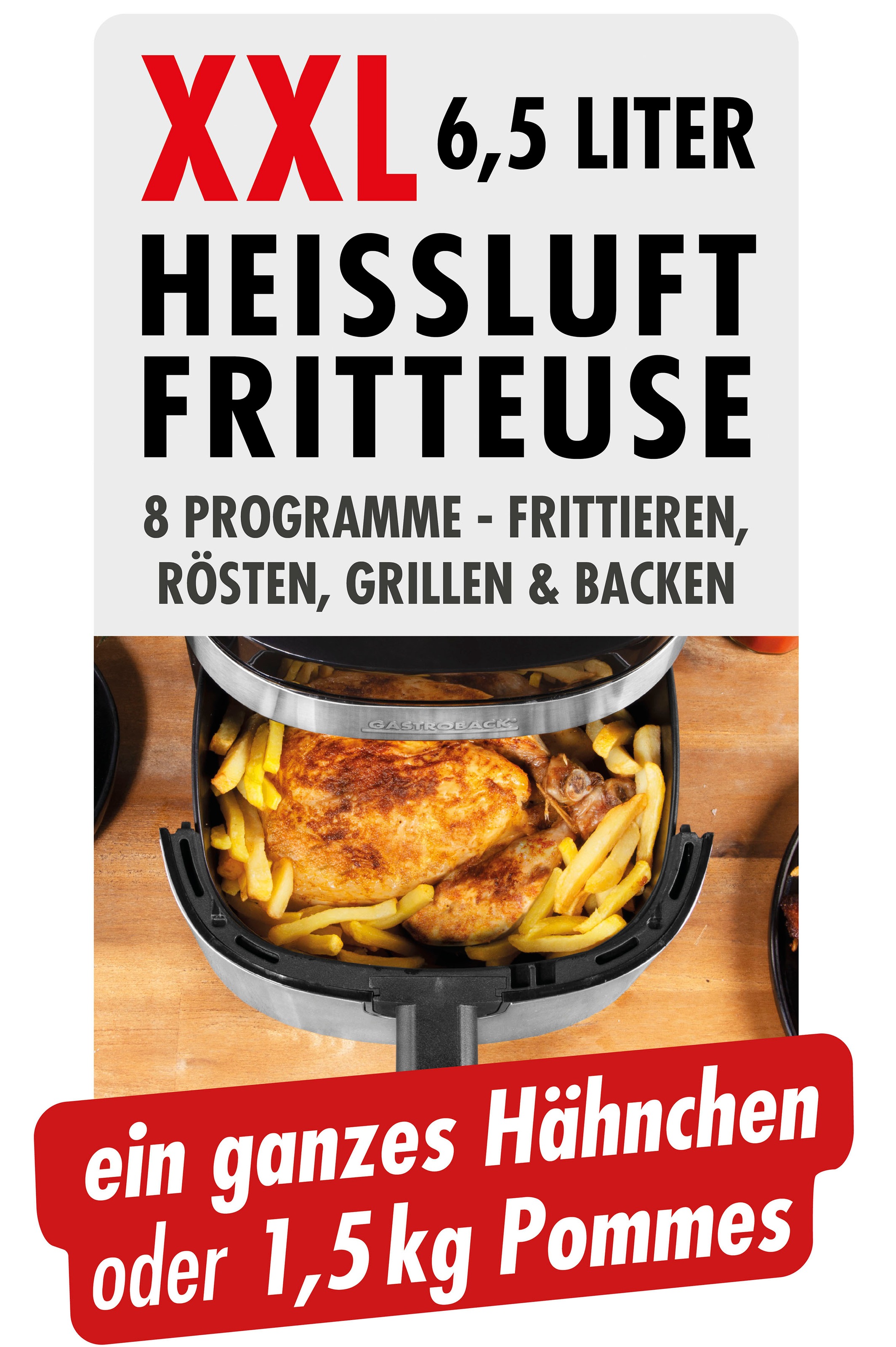 Gastroback Heißluftfritteuse »42583 Design Air Pro XXL«, 1800 W