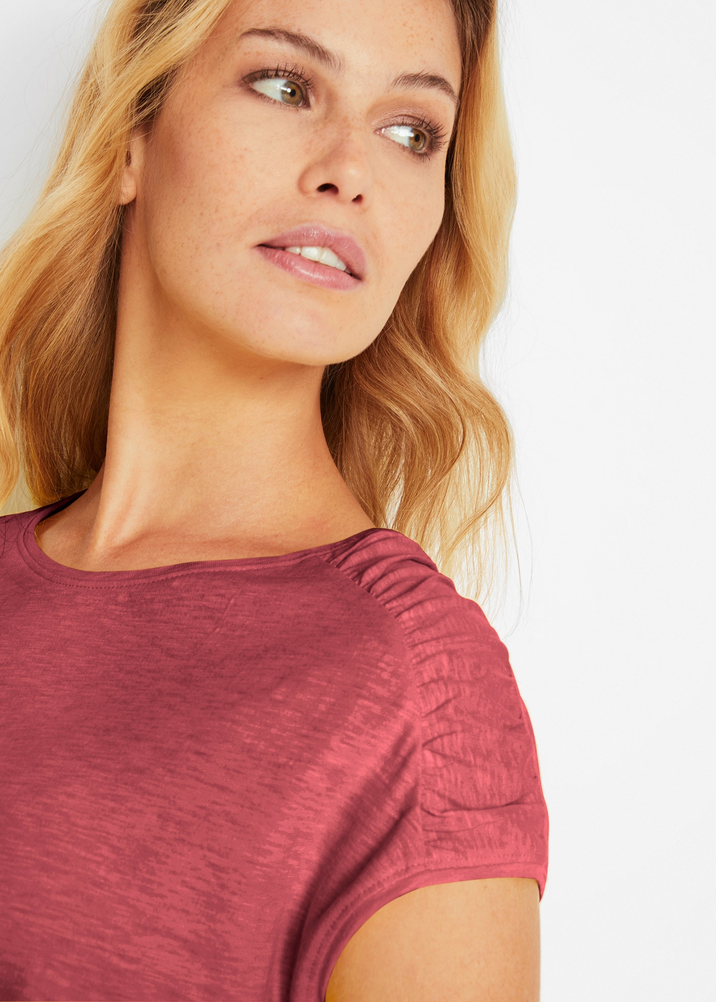 bonprix T-Shirt gerade Passform, überschnittene Schultern, mit Rundhalsausschnitt