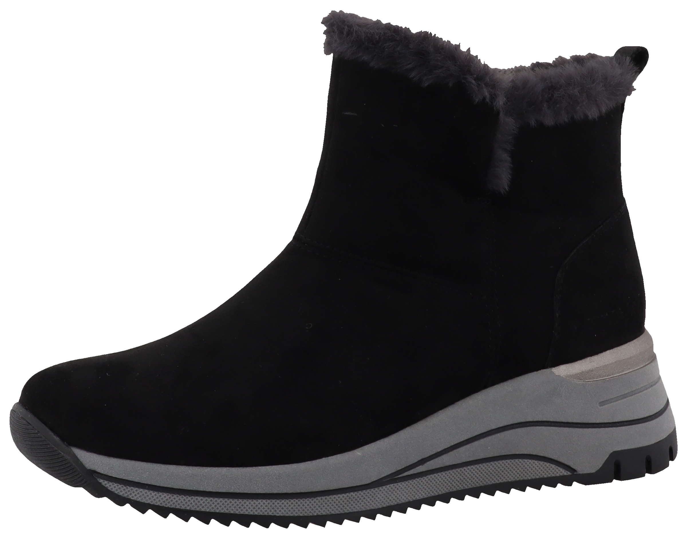 Winterboots, Keilabsatz, Plateau, Stiefelette mit Fellimitat-Kragen