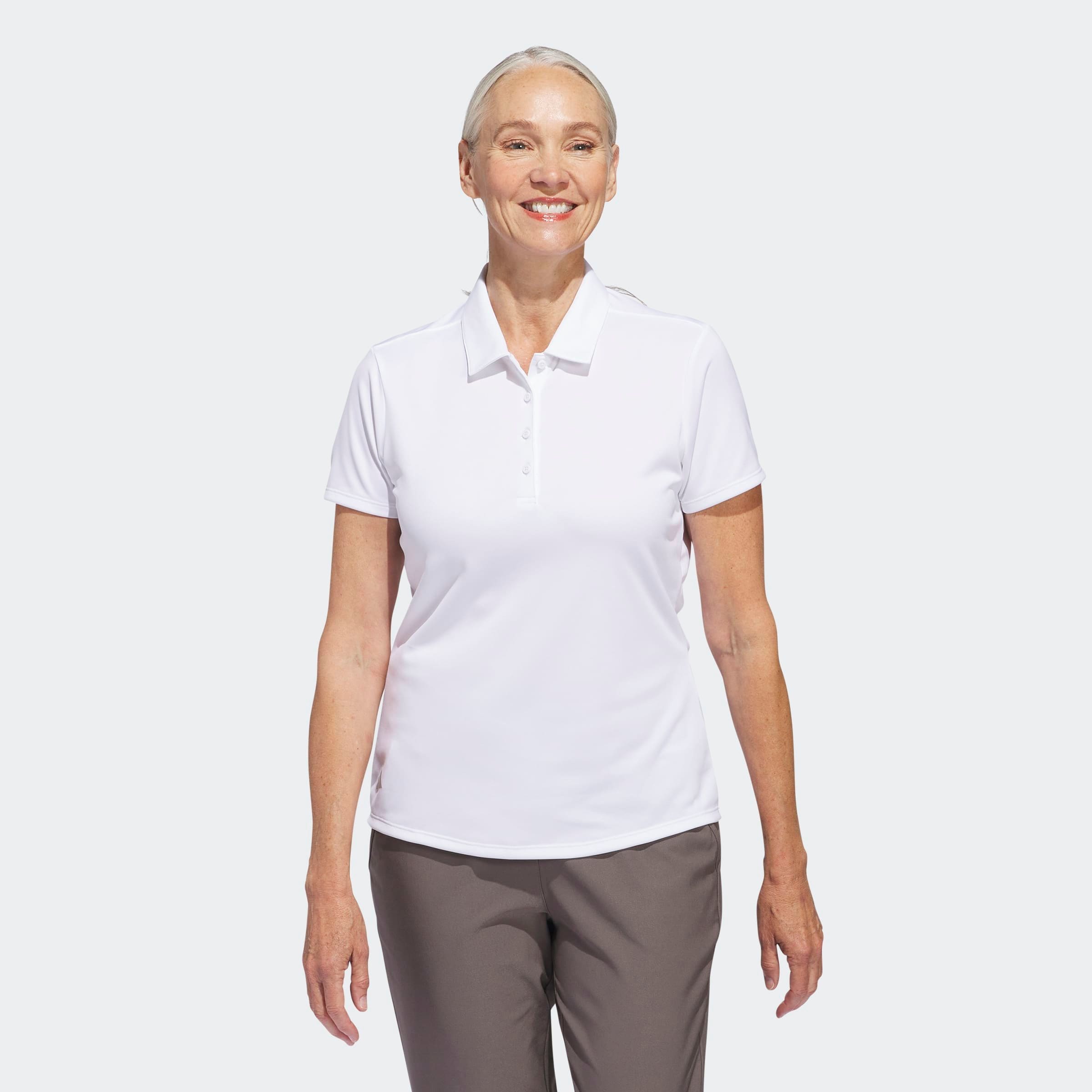 adidas Performance Poloshirt "SOLID PERFORMANCE SLEEVE FÜR DAMEN" mit Druckknopfverschluss, aus Polyester, leichtes Pikeematerial