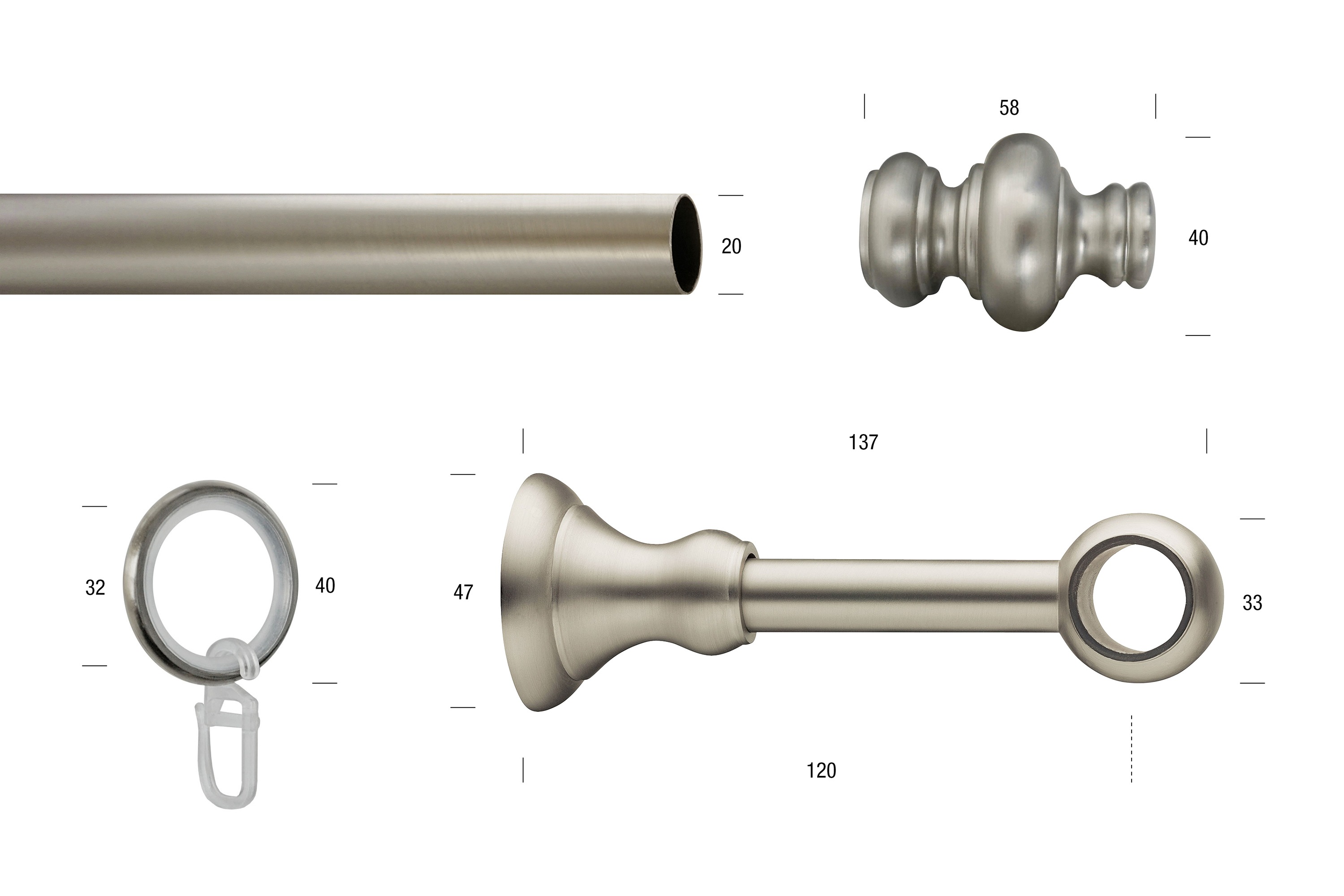 Thumbnail - GARESA Gardinenstange "ANDREA" Ø 20 mm 1 läufig-läufig Wunschmaßlänge Vorhanggarnitur, verlängerbar, Endknopf Profil gro...