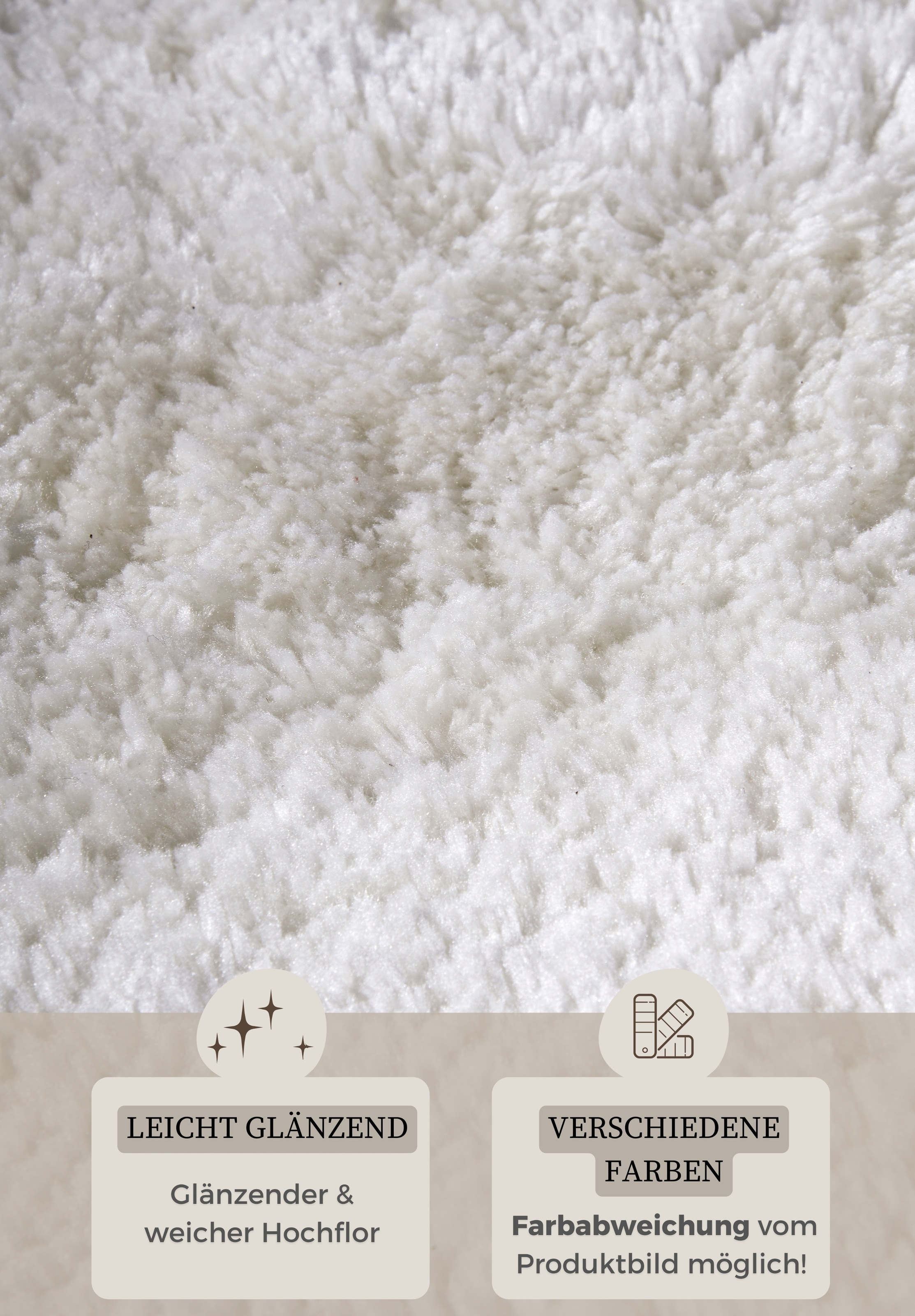 Hochflor-Teppich HANSE HOME "Olaf", weiß (ivory weiß), H:38mm Ø:200cm, Polyester, Teppiche, Langflor, Shaggy, einfarbig, flauschig, weich, glänzend, modern, uni 3