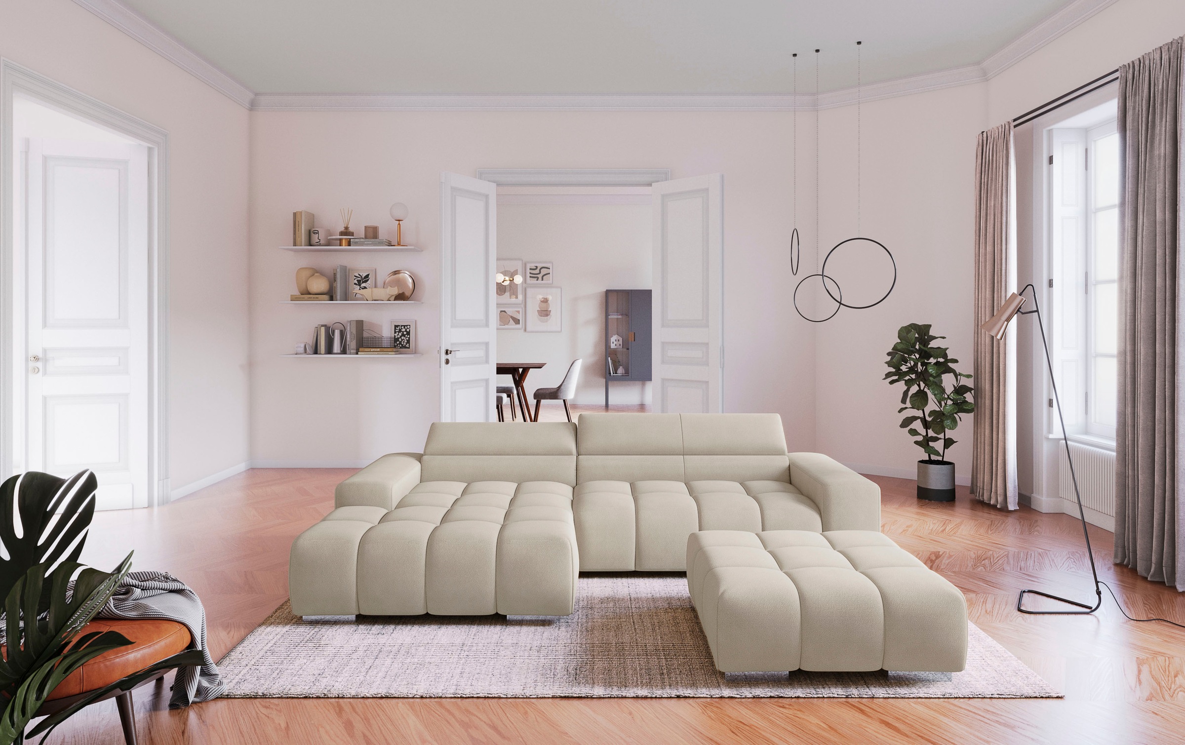 COTTA Ecksofa "Orion L-Form" mit 2x Kopfteilverstellung & 3 Nierenkissen günstig online kaufen