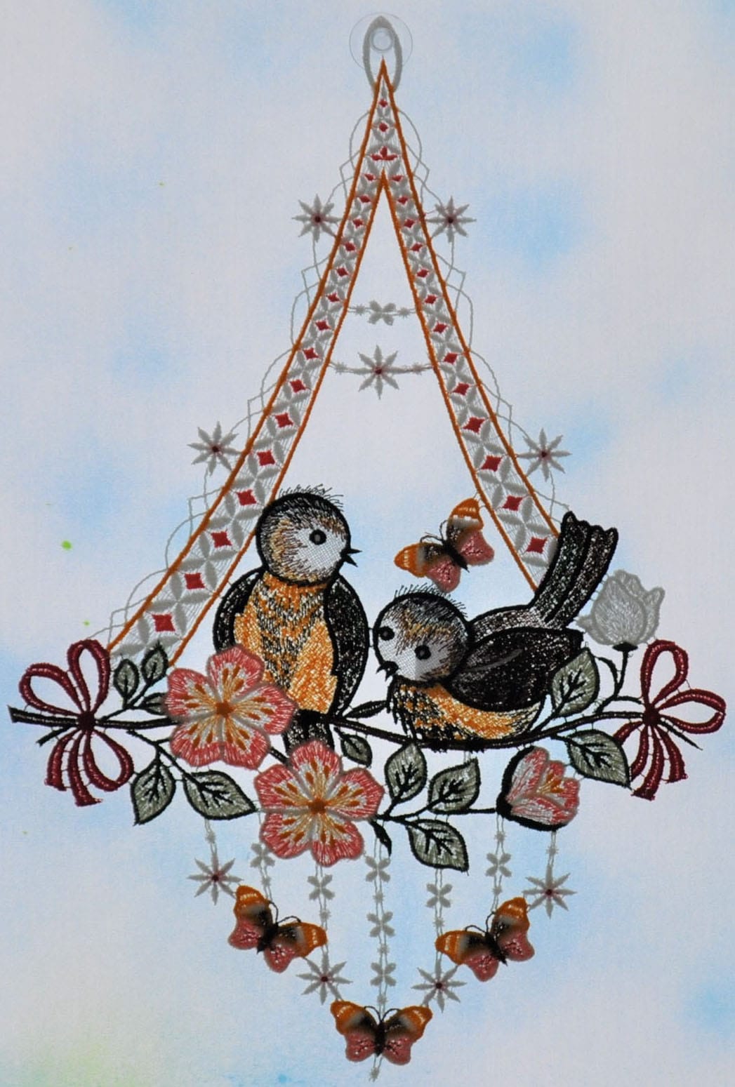 Stickereien Plauen Fensterbild »Vögel su Schmetterling«