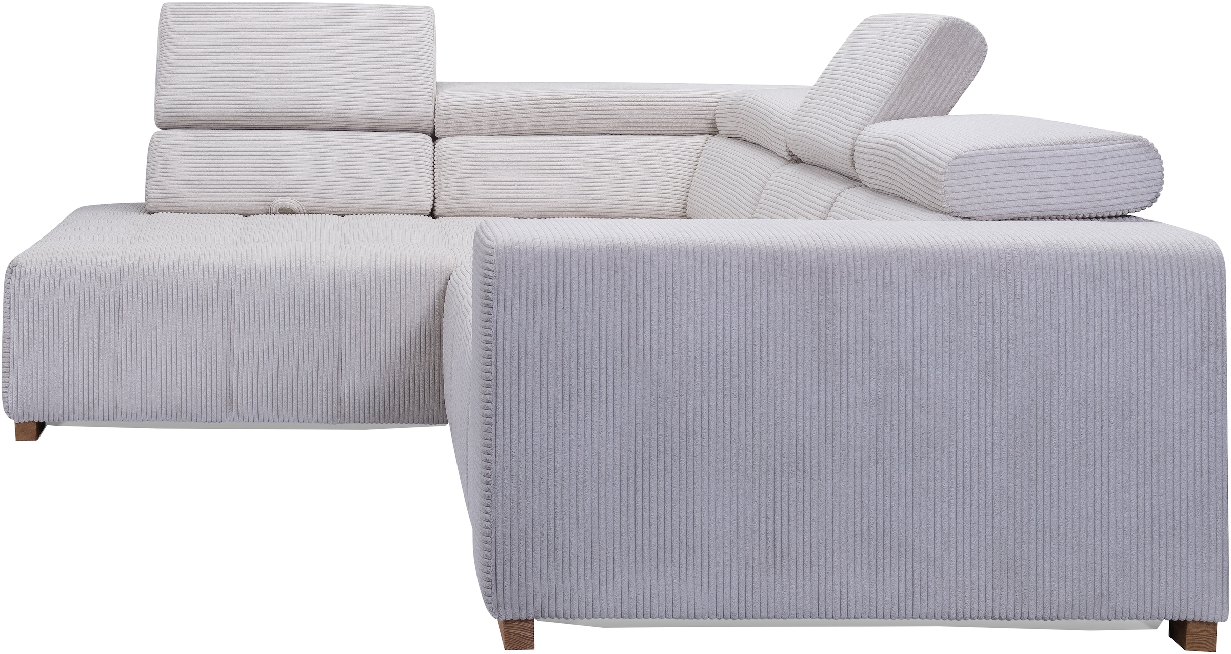 exxpo - sofa fashion Ecksofa »Elianos, hoher Sitzkomfort, aufwendige Kreuzsteppung im Sitz, L-Form«, Kopfteile & Sitztiefe verstellbar, mit Bettfunktion, Cord, beige