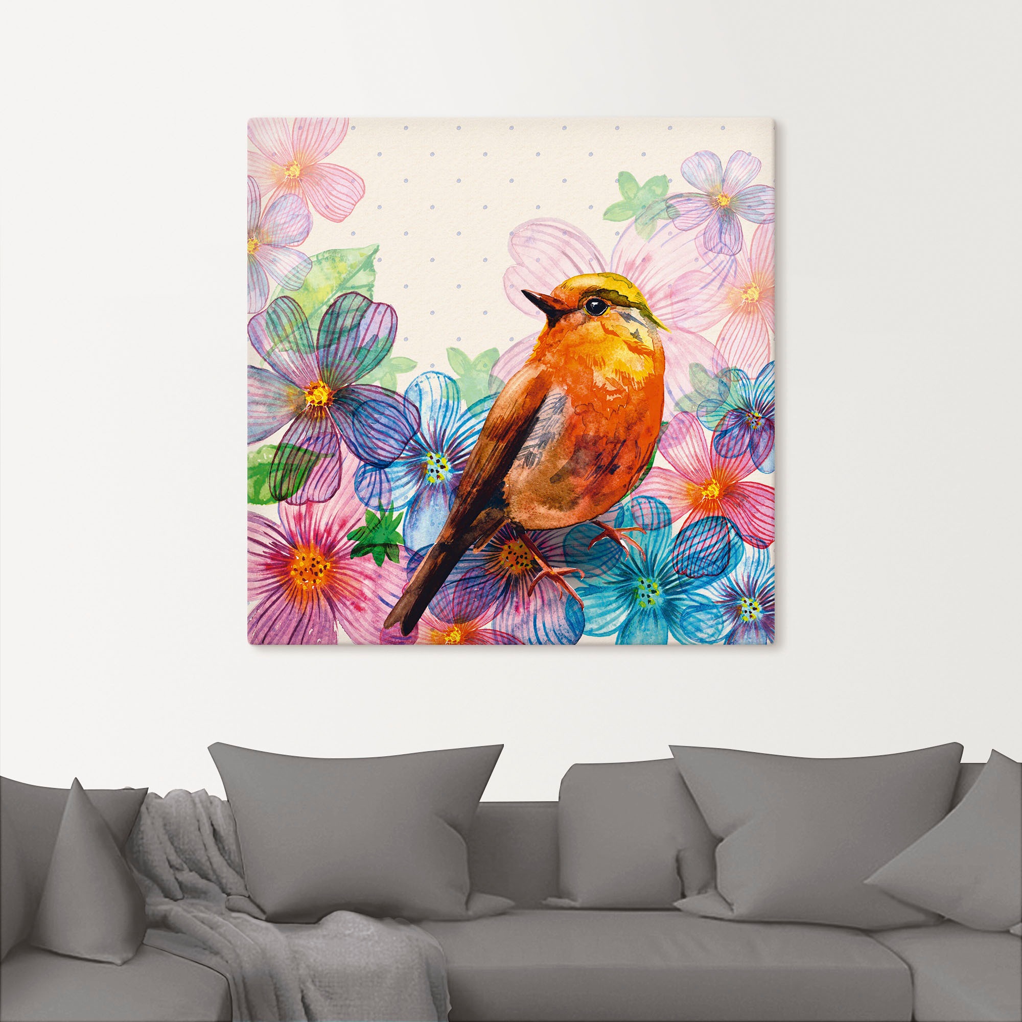 Artland Leinwandbild "Florale Karte im Retro Design" Vögel 1 Stk. tlg. auf günstig online kaufen