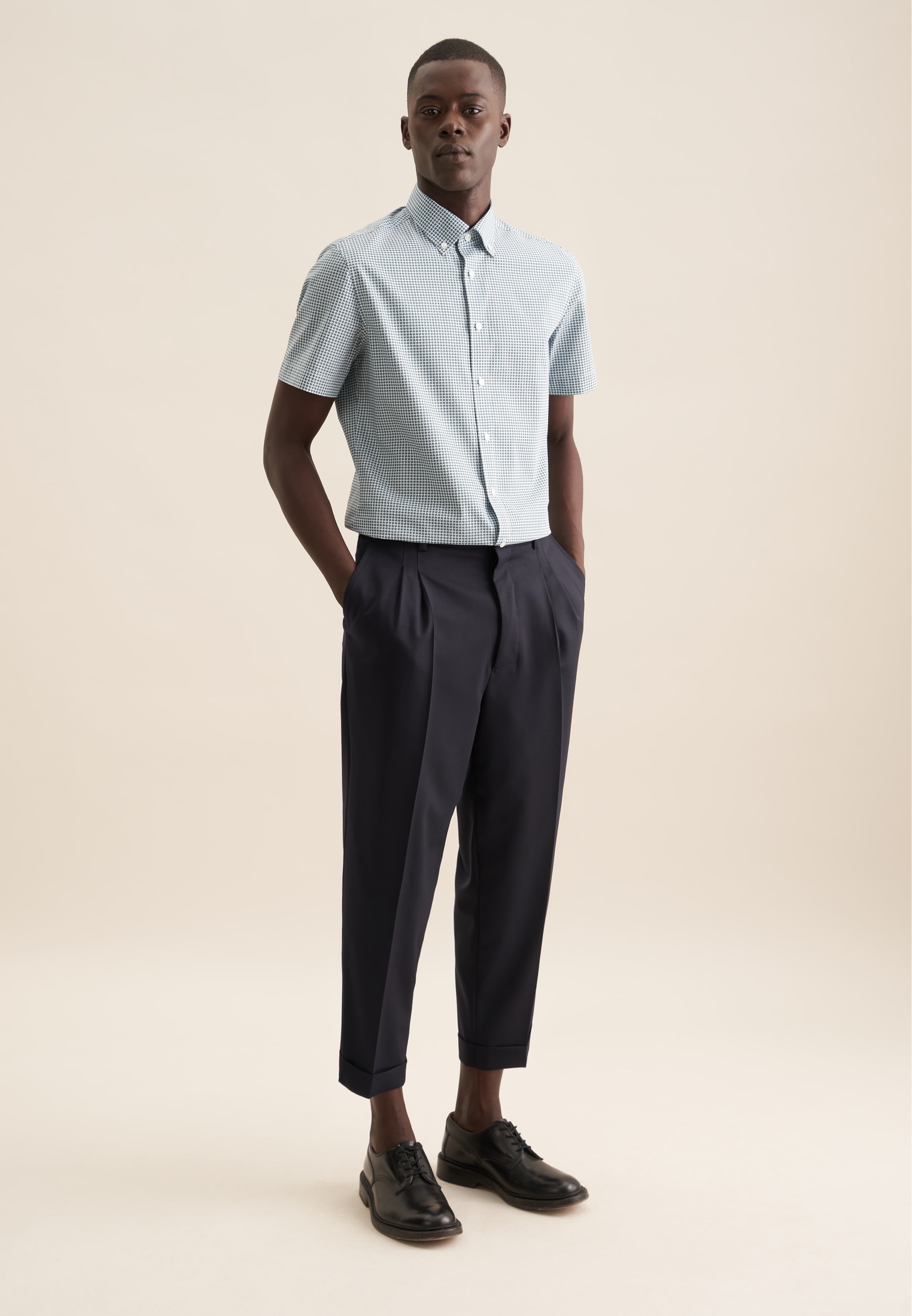 seidensticker Businesshemd »Slim«, Slim Kurzarm Button-Down-Kragen Druck