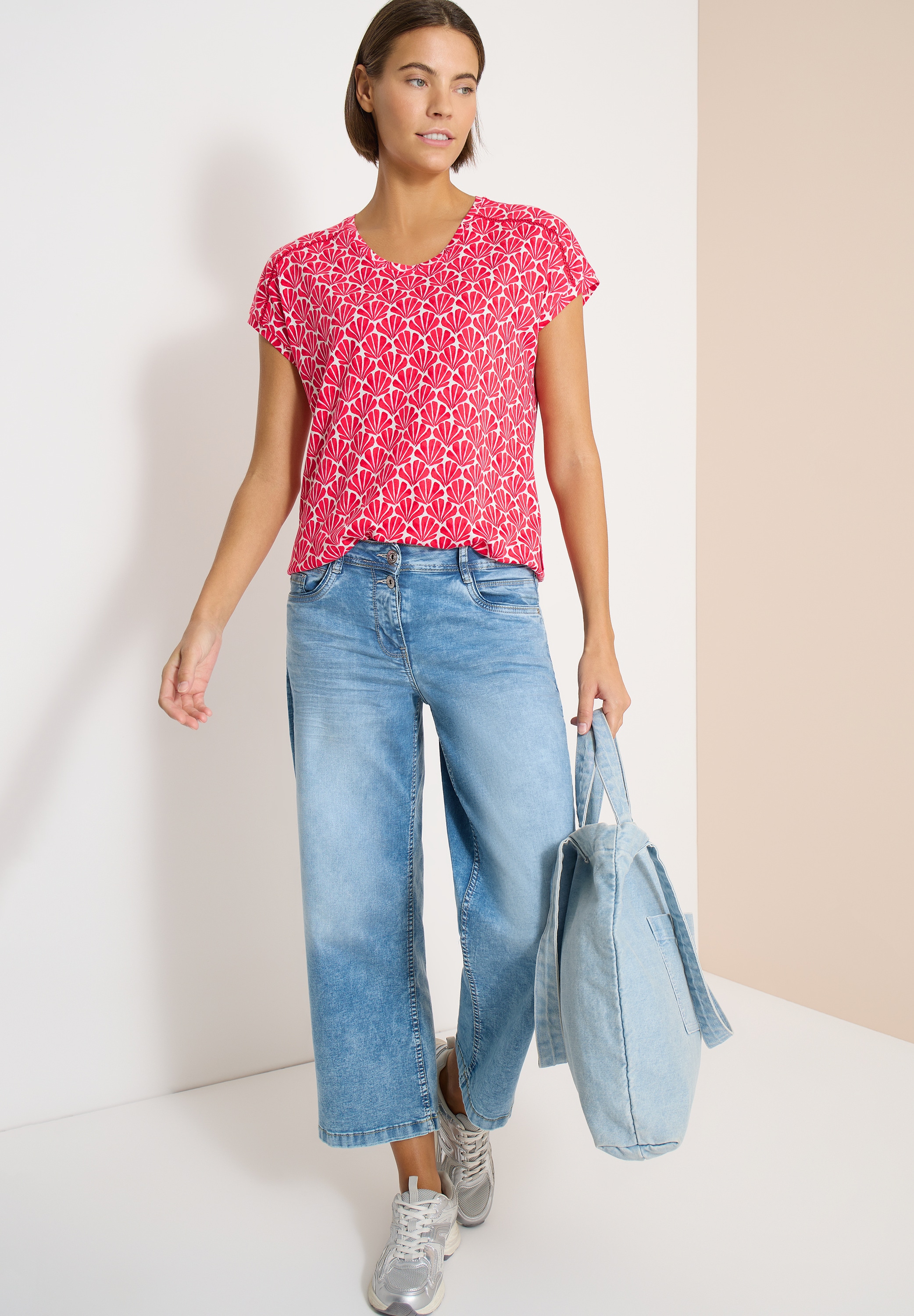 Cecil T-Shirt mit Modal und Spitzendetail, Alloverprint