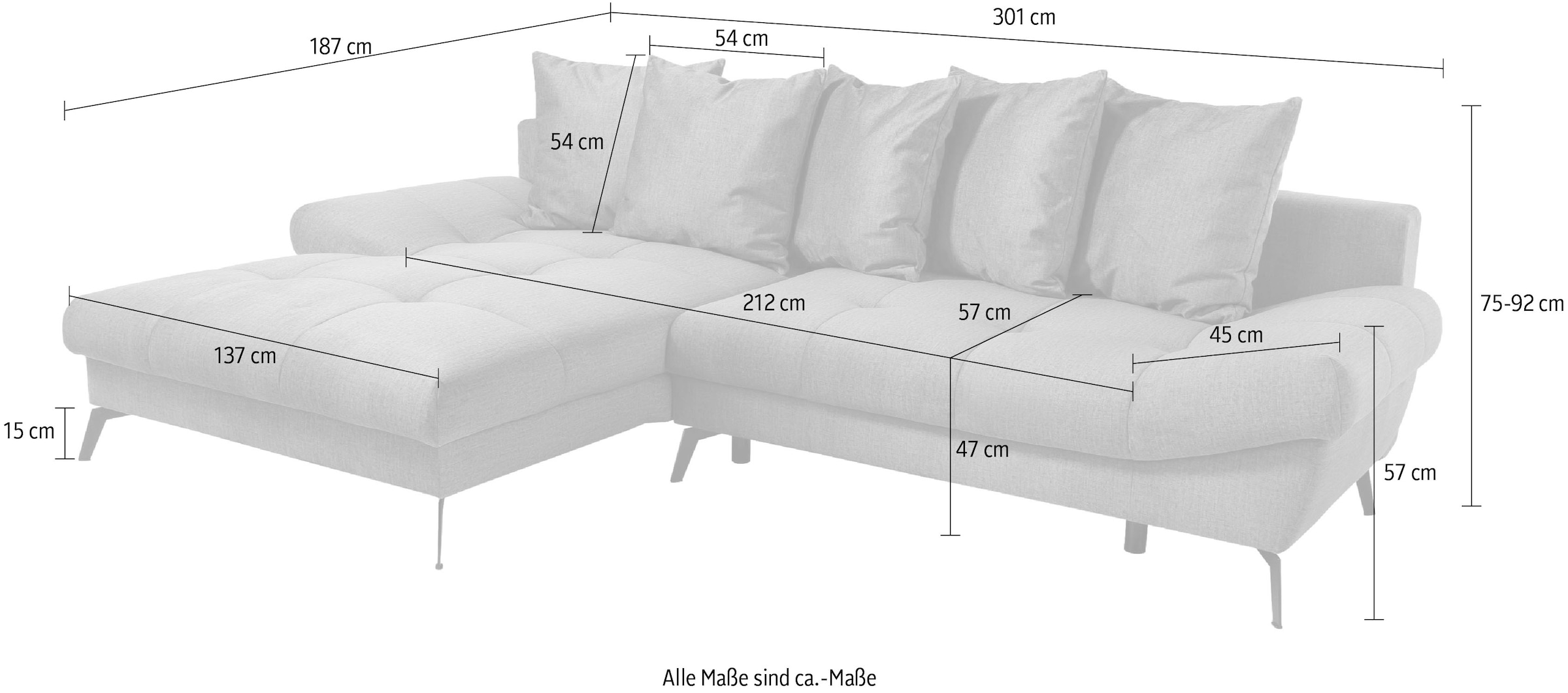 exxpo - sofa fashion Ecksofa »Olmedo, extravagantes Design und toller Sitzkomfort, L-Form«, inklusive Bettfunktion, Bettkasten und Rückenkissen