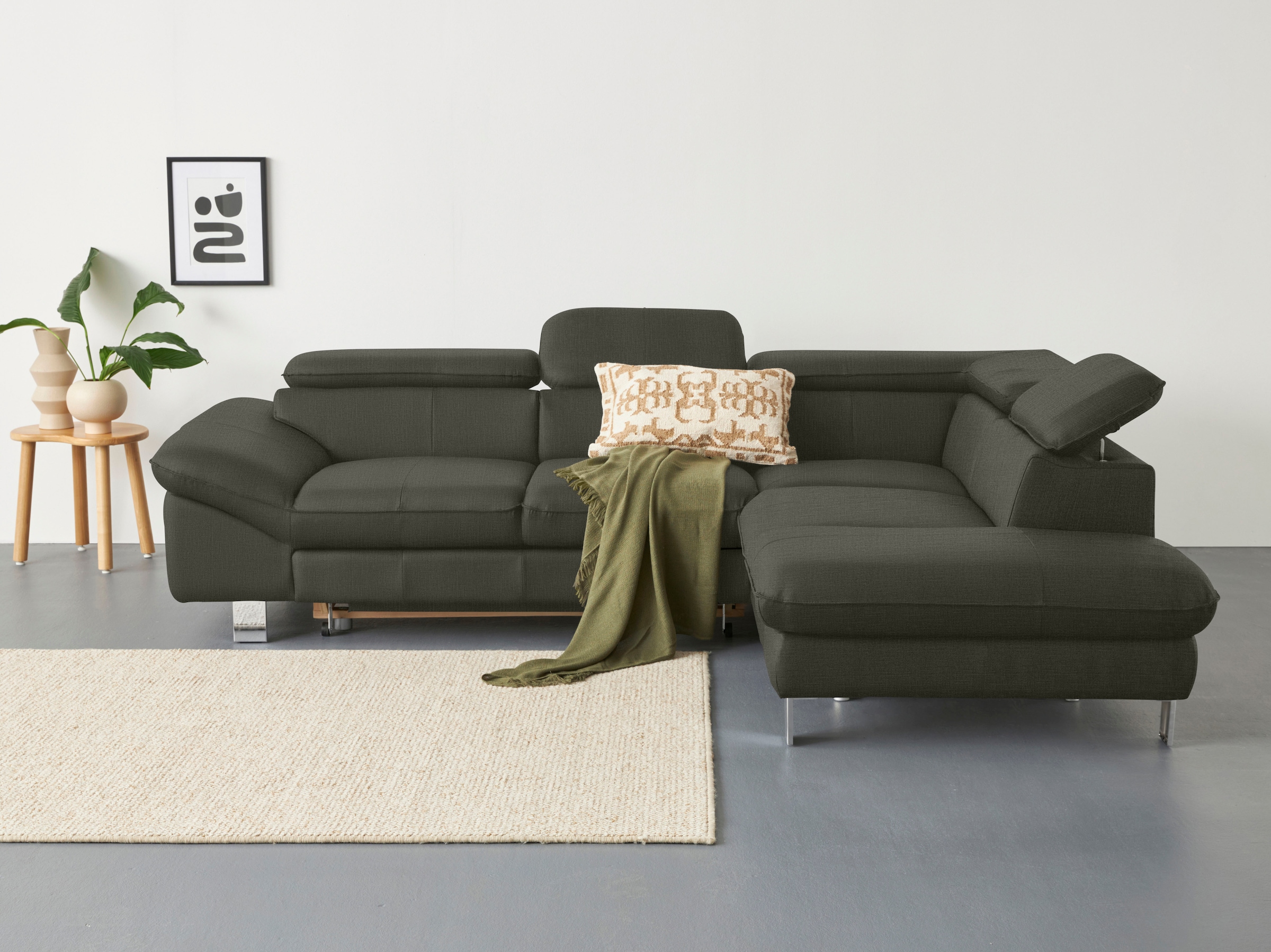 COTTA Ecksofa "Driver L-Form, B: 265cm, moderne Couch, Wellenunterfederung, inkl. 3 x" Kopfteilverstellung, optional Schlaffunktion & Bettkasten