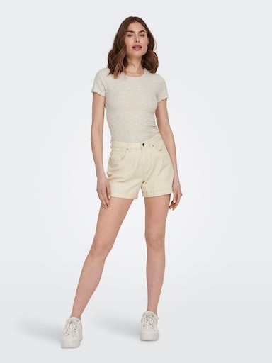 Rundhalsshirt ONLY "ONLEMMA S/S SHORT TOP NOOS JRS", Damen, Gr. M, grau (pumice stone), Jersey, Obermaterial: 65% Polyester, 30% Viskose, 5% Elasthan, unifarben, regular fit kurz, Rundhals, gewellter Abschluss, Shirts Rundhalsshirt, Rundhals, modisch, reg 3