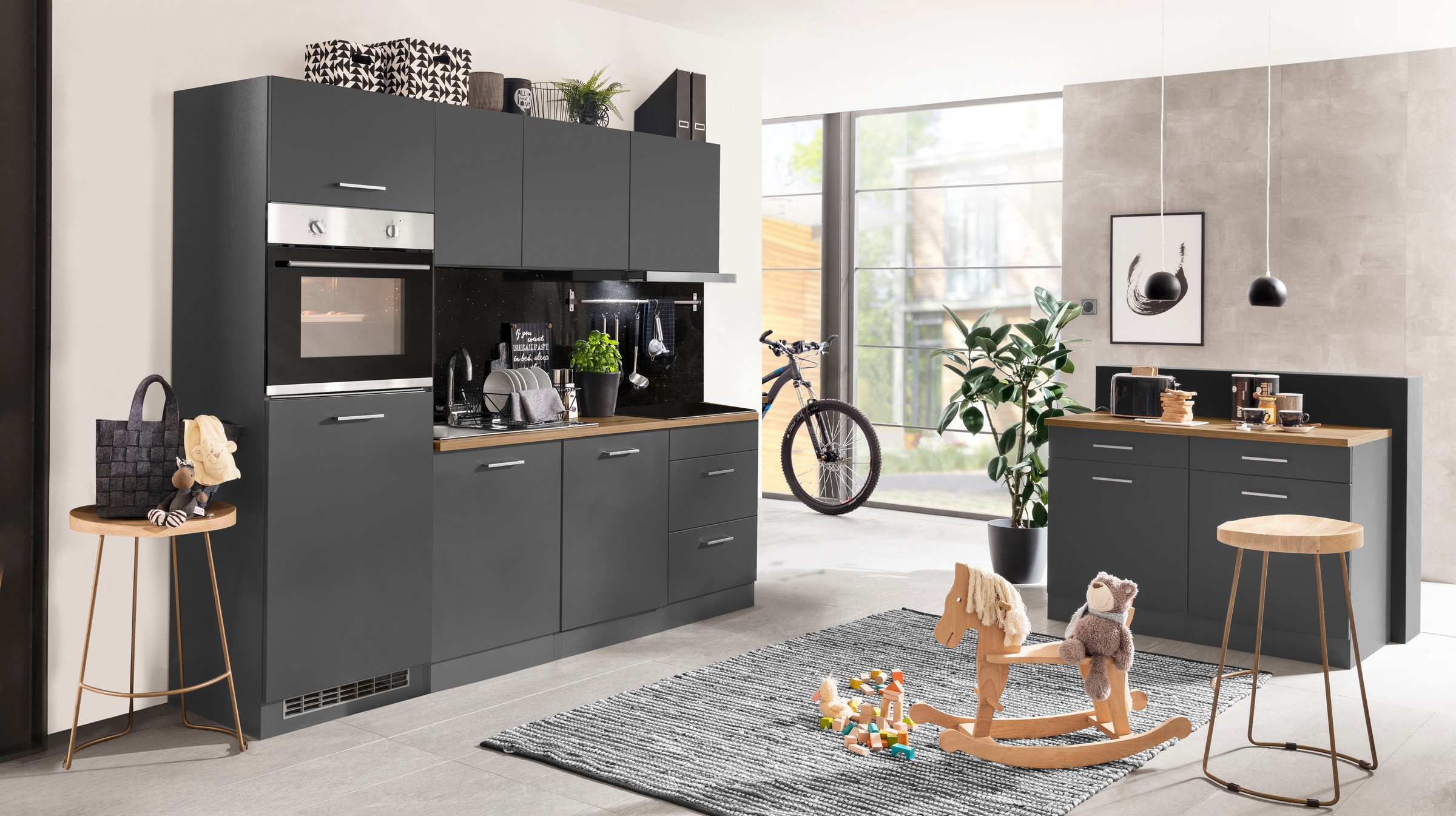 KOCHSTATION Küchenzeile »KS-Kehl«, mit E-Geräten, Breite 240 cm, inkl. Kühlschrank und Geschirrspüler