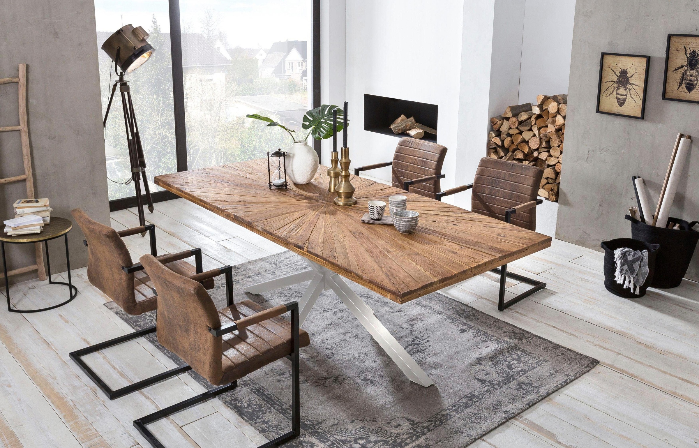 SIT Esstisch "Visby Teakholz Massivholztisch mit Sonnen-Design & Stern-Gestell" 50 mm starke Teakholzplatte mit markantem Stern-Gestell