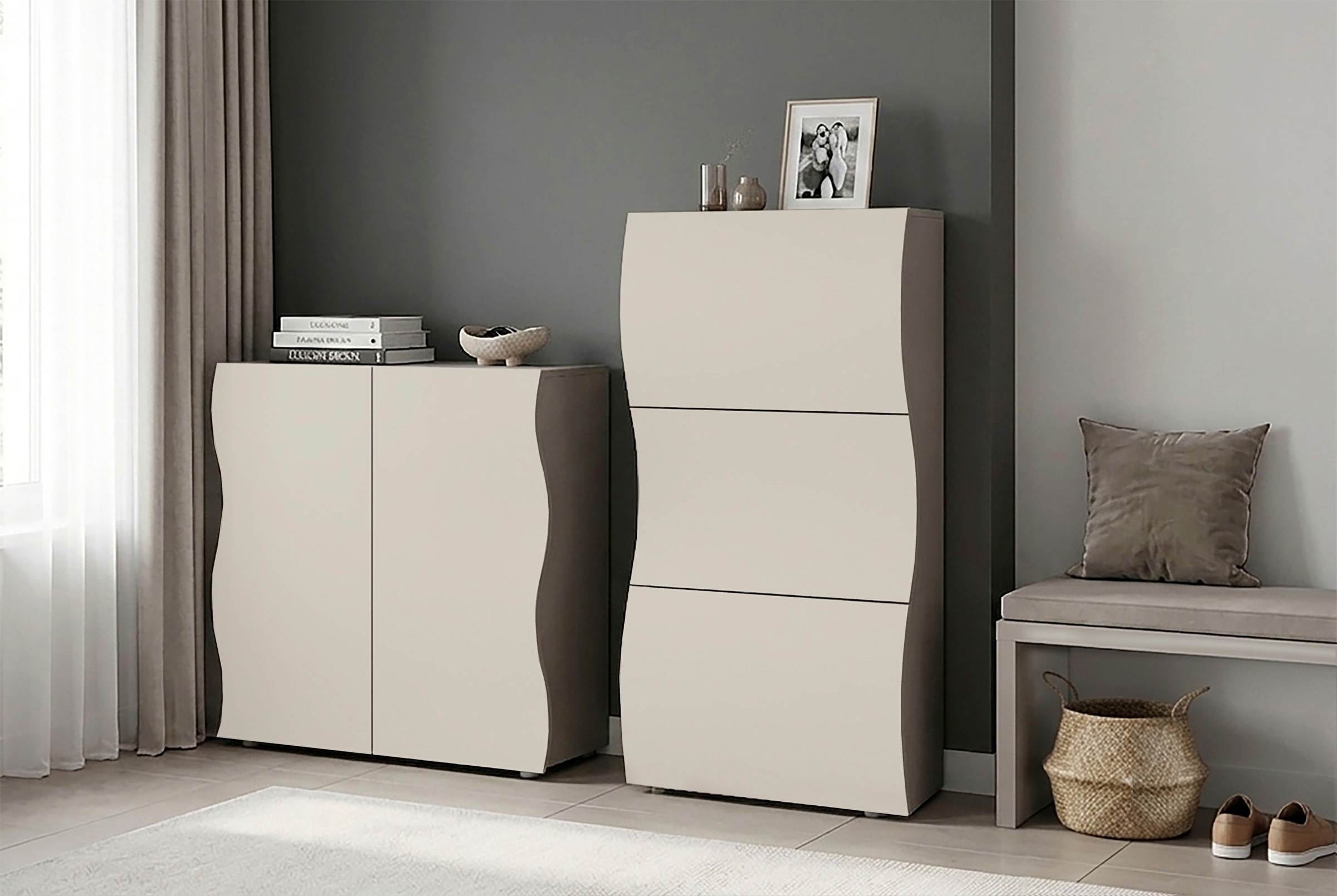 Home affaire Schuhschrank »Schuhschrank mit Klappen / Schuhkommode, Höhe 121 cm« onda 71 cm breit, ,mit 3 klapptüren, made in italy