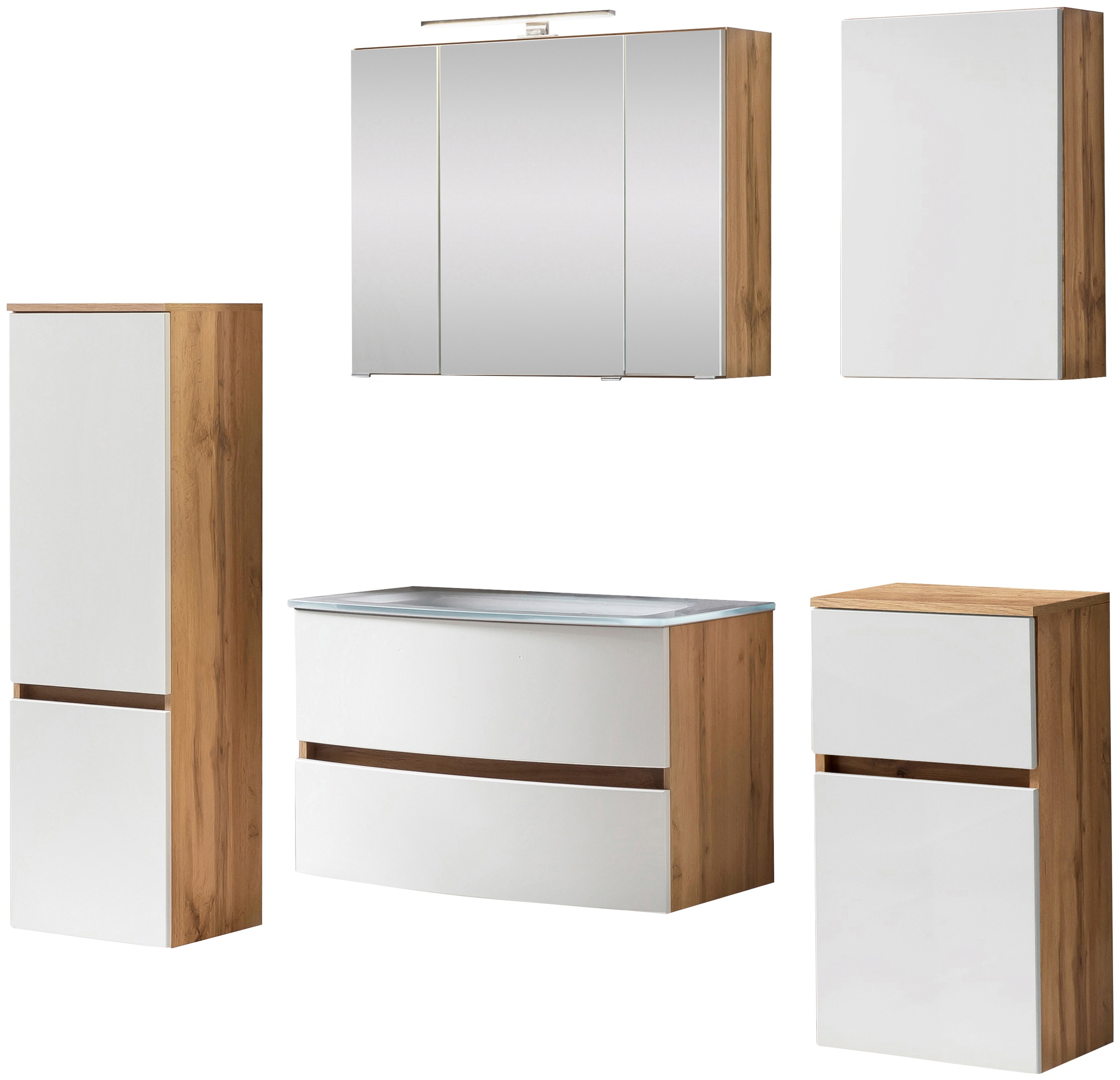 welltime Badezimmer-Set "Kaunas", (Set, 5 St.), bestehend aus Waschtisch-Set mit Midischrank, Breite 160 cm