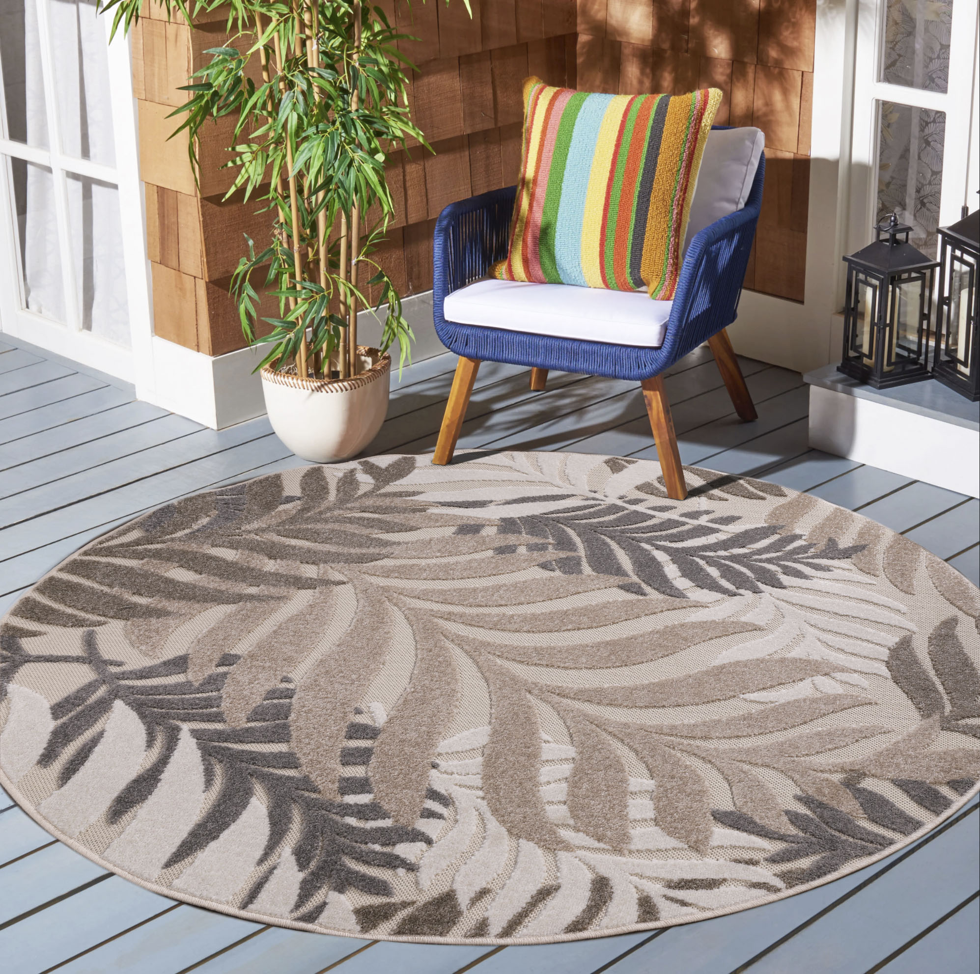 Sanat Teppich "Floral Outdoor, auch als Läufer und Rund" rund 6 mm Höhe In- und Outdoor geeignet, florales Design, Balkon, Terasse