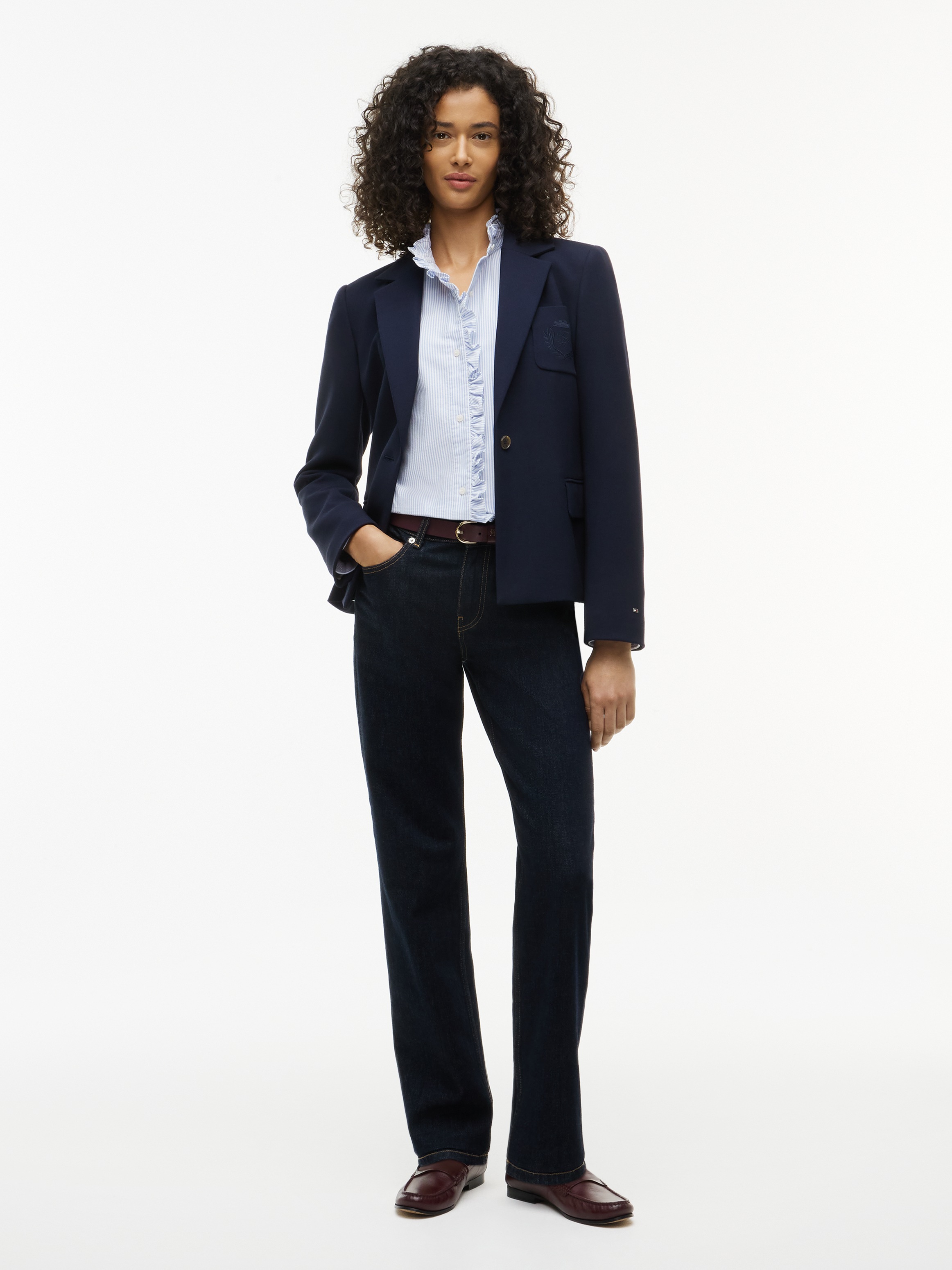 Tommy Hilfiger Langarmbluse »OXFORD RUFFLES RELAXED LS SHIRT« Baumwolle, relaxed fit, mit Rüschen Detail