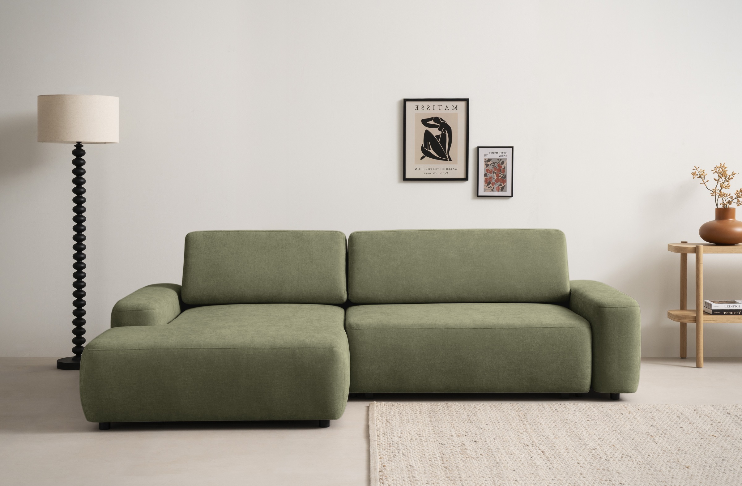 INOSIGN Ecksofa »TORGE (264cm), Schlafsofa in Cord, Samtvelours o Struktur fein, L-Form«, Schlaffunktion, Bettkasten, Liegefläche: 125/210 cm