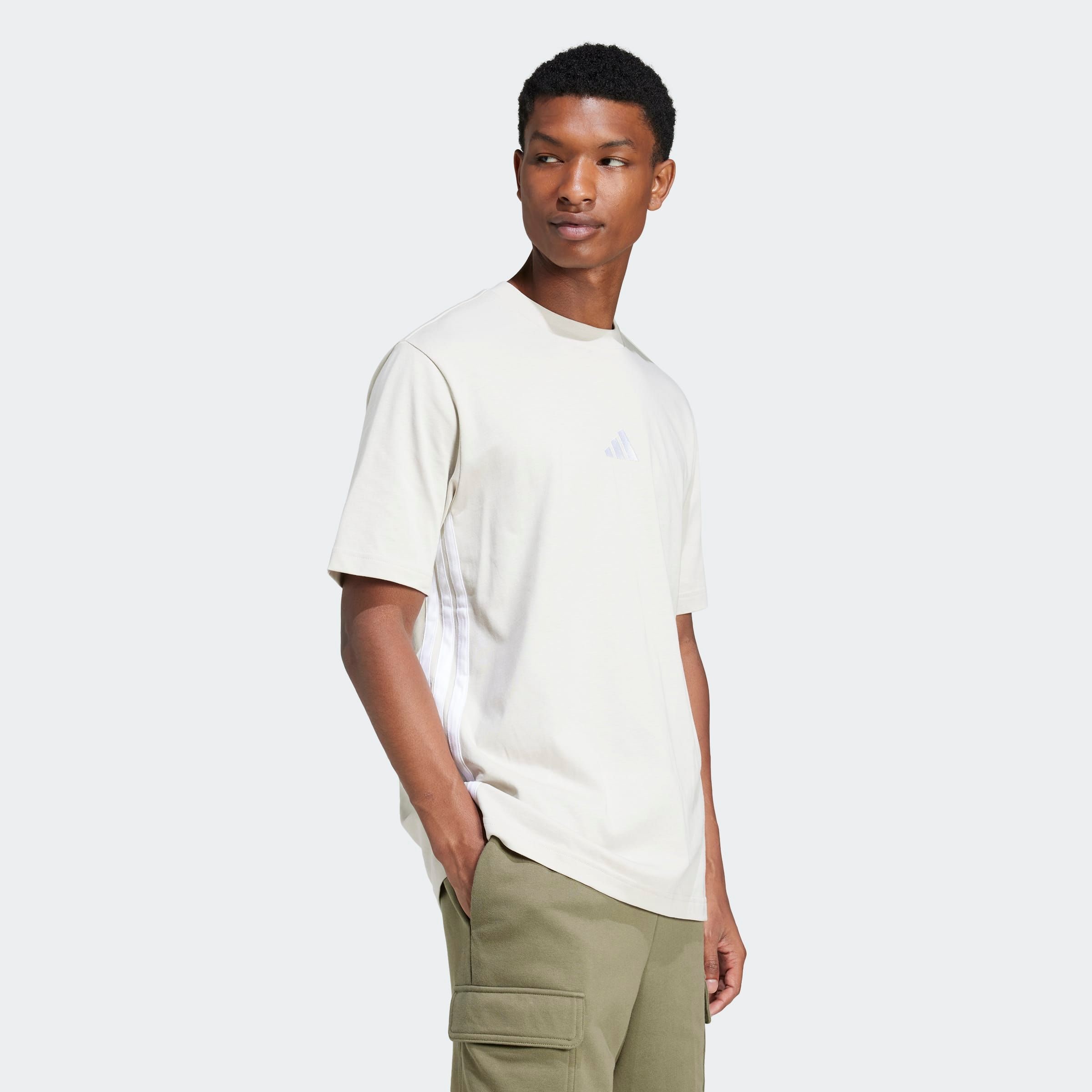 adidas Sportswear T-Shirt "ESSENTIALS 3-STREIFEN SINGLE JERSEY" mit Rundhalsausschnitt, ohne Verschluss, aus Baumwolle