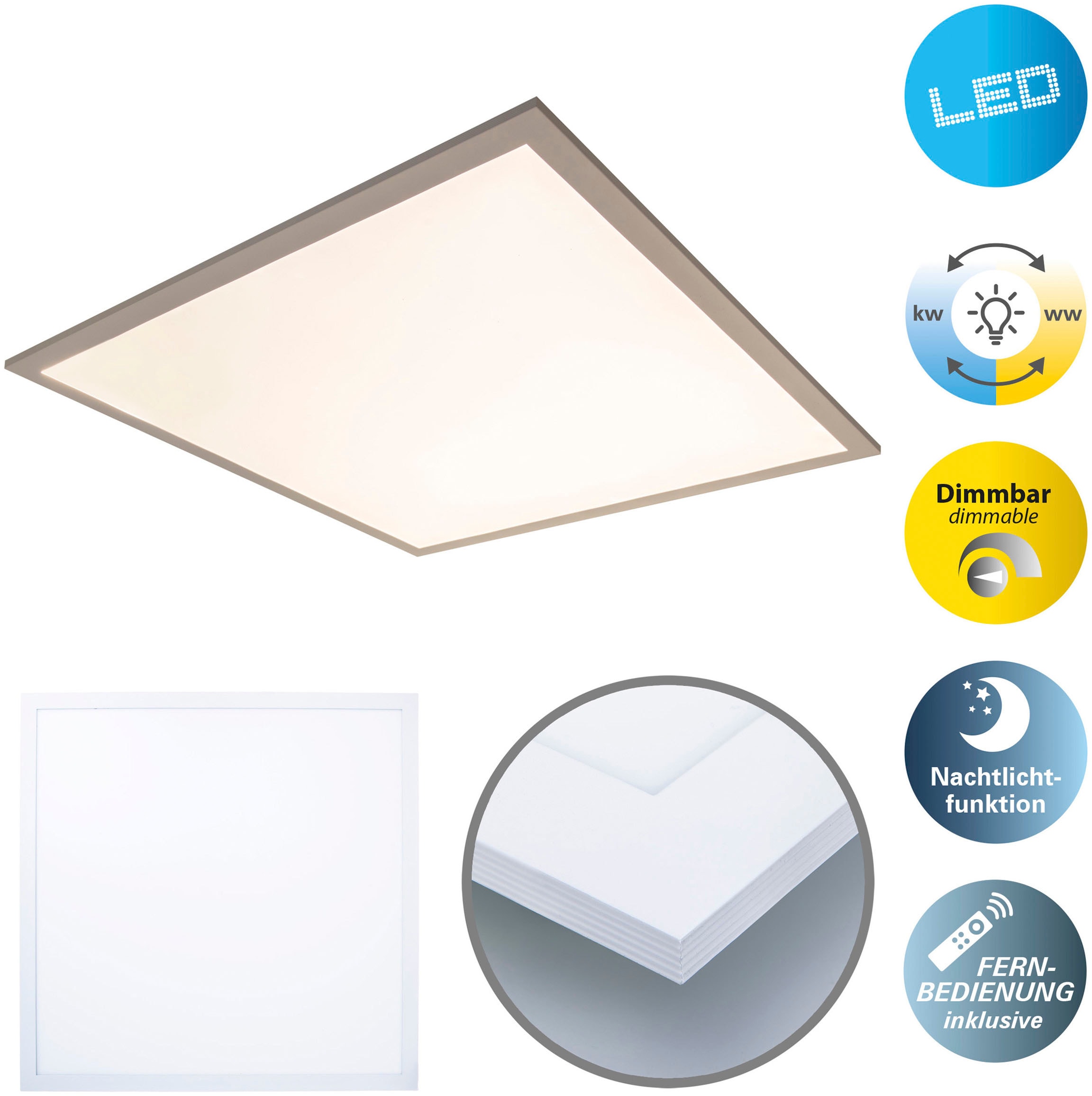 "NÄVE LED Panel ""Nico"", weiß, 1, H: 6cm, 1 Stk., Leuchten, Deckenleuchte dimmbar, CCT, Nachtlichtfunktion, Lichtfarbe wechselbar"