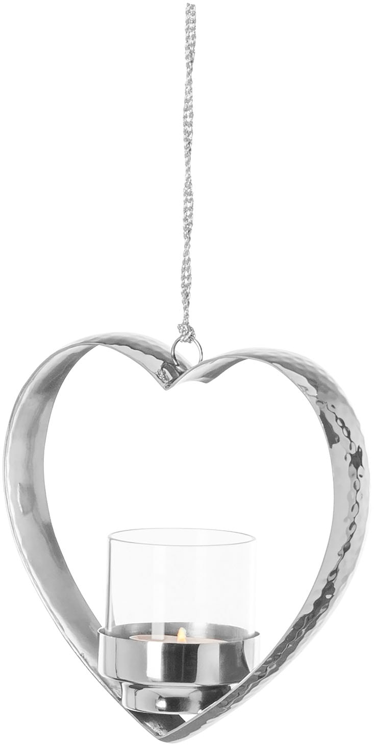 Fink Teelichthalter "DOREA" Herzform inkl. Glas, zum Aufhängen, Edelstahl