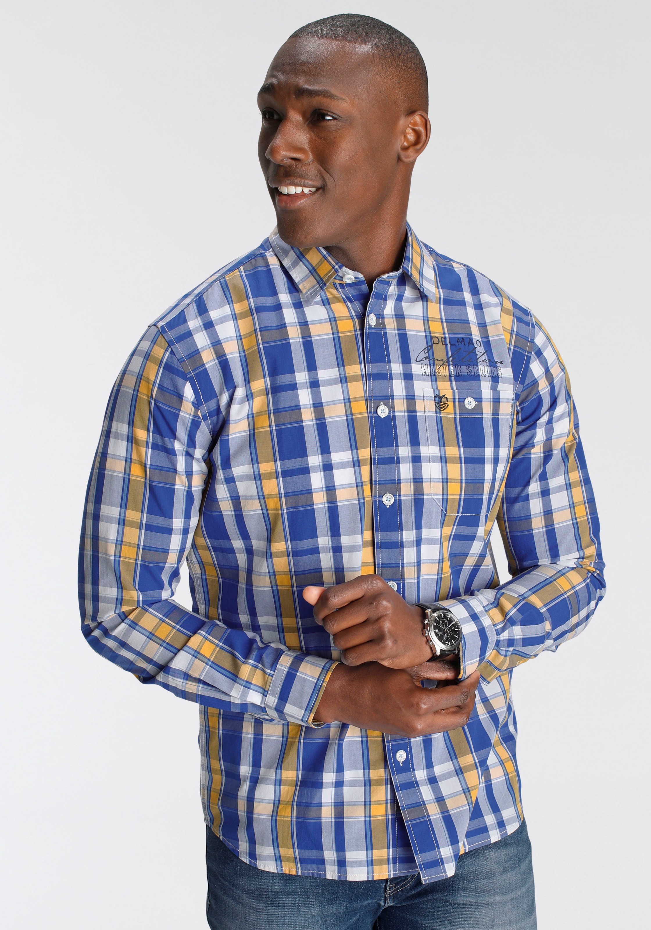 DELMAO Karohemd mit dezenter Stickerei günstig online kaufen