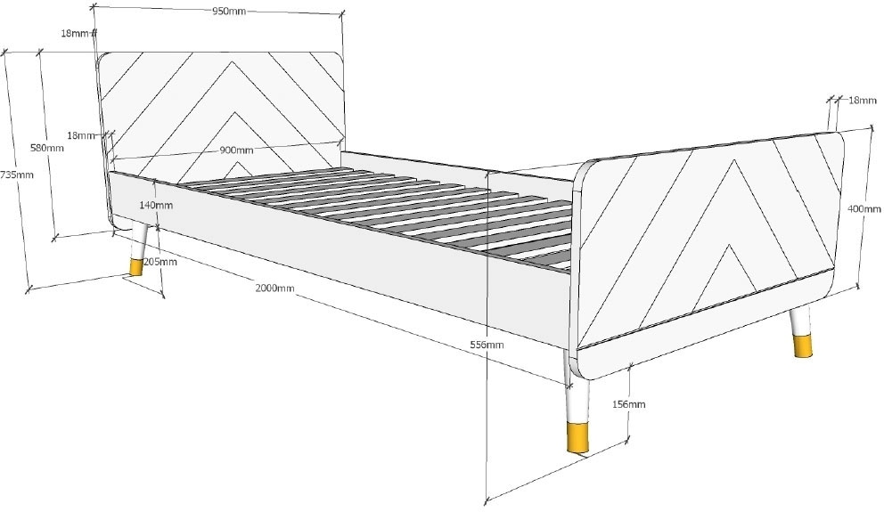 Vipack Jugendbett »Billy, Einzelbett 90/200, inkl. Rolllattenrost, modernes Design« B/H/T ca. 203,6x73,5x95cm, Profil-Optik in Kopf- und Fußteil,  universell einsetzbar, verschiedene Farben zur Wahl