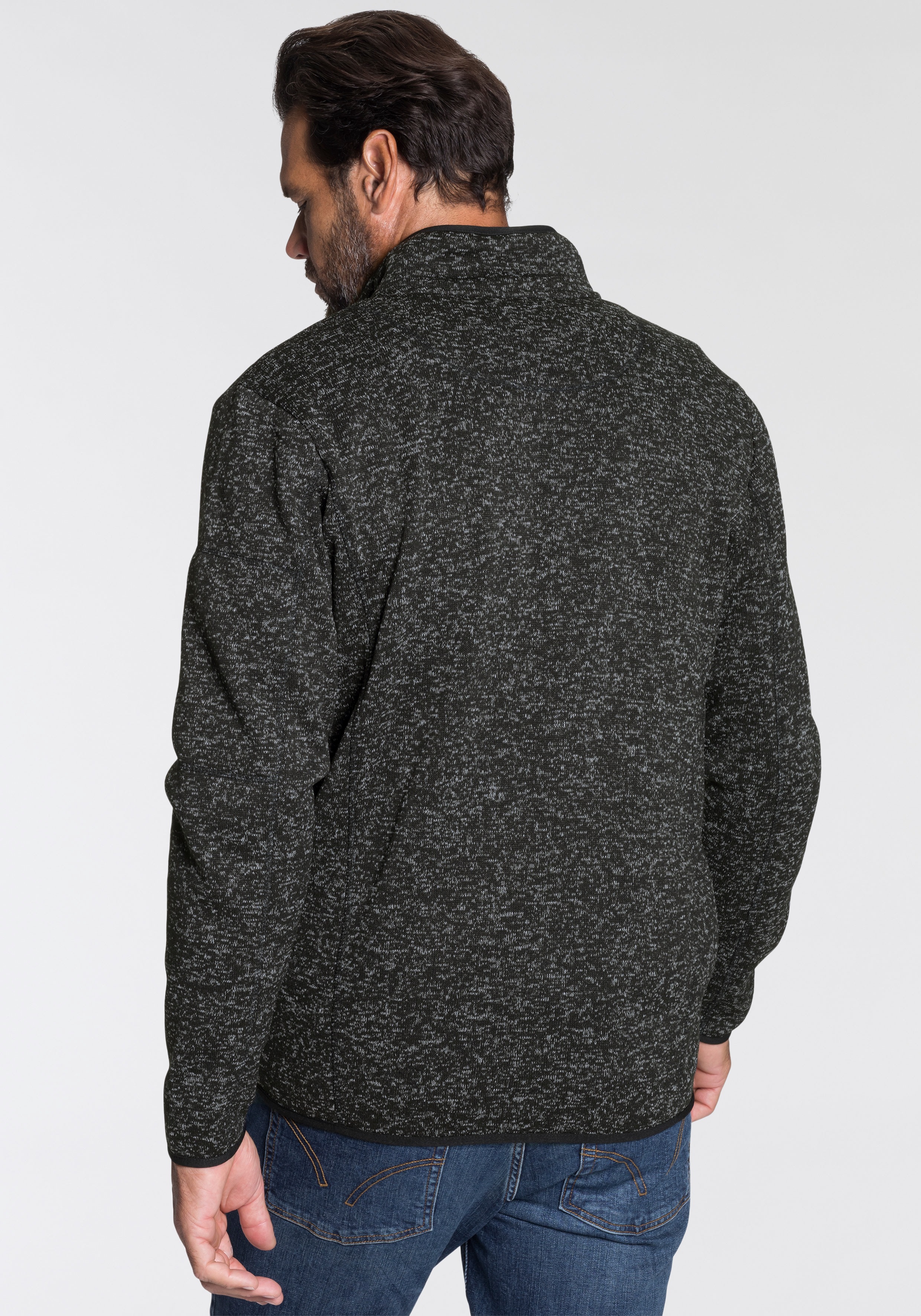 Thumbnail - Mans World Strickfleecejacke für die Übergangszeit, mit Reißverschlusstaschen, mit Stehkragen