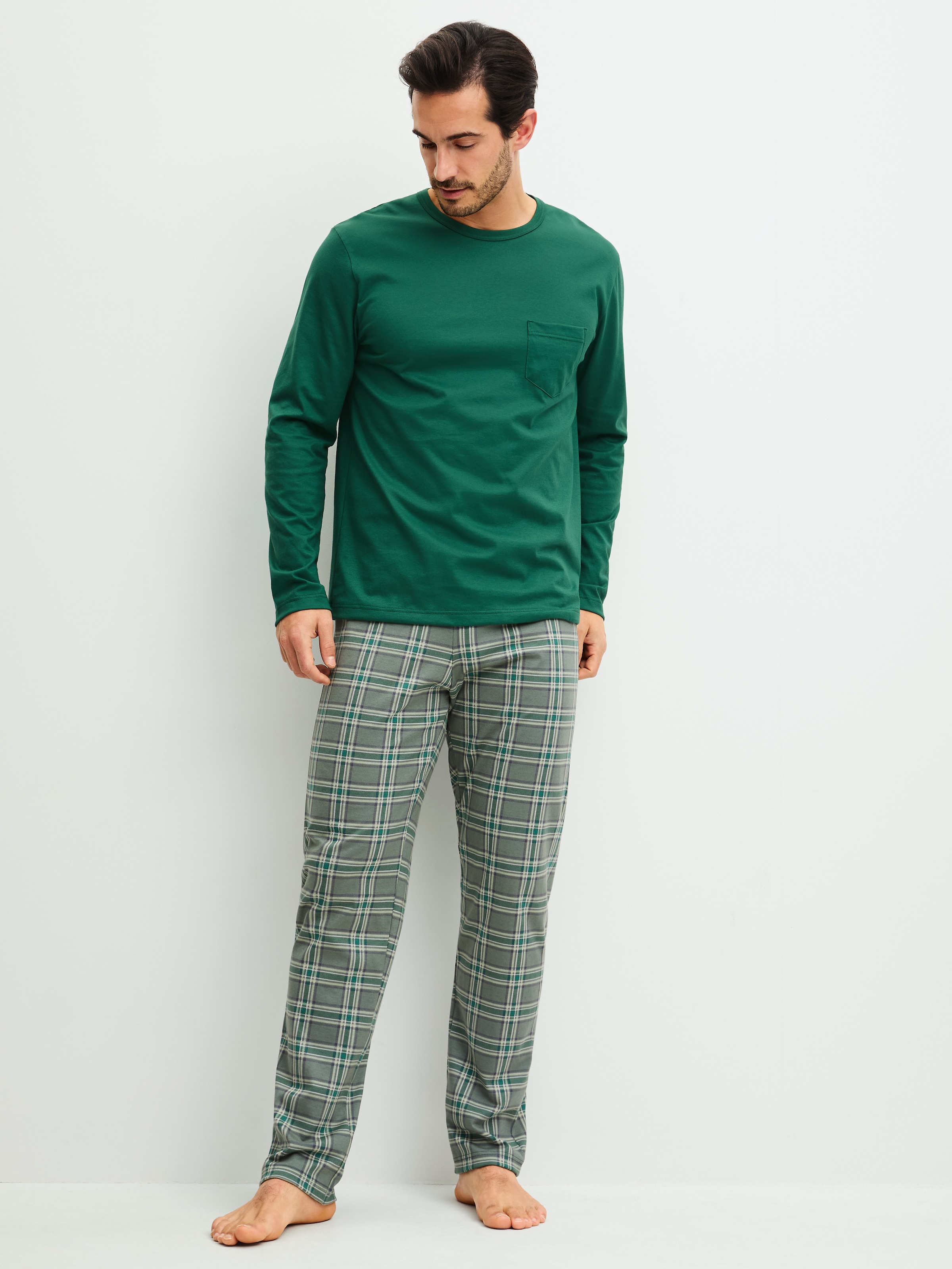 CALIDA Schlafanzug "Relax Imprint 2" 2 Langarm-Shirt & Hose mit geradem Bein