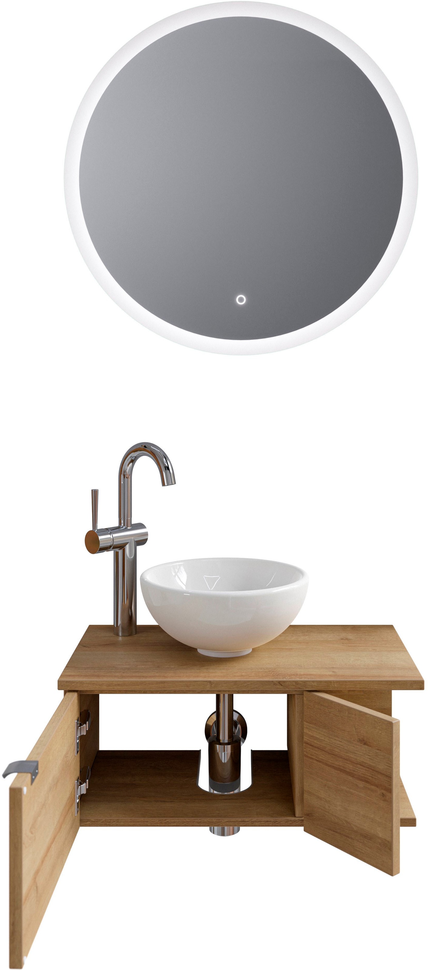 Saphir Badmöbel-Set »Serie 6915«, (4 St.), Gäste-Bad, 70 cm breit, mit LED-Spiegel, offenem Fach und 2 Türen