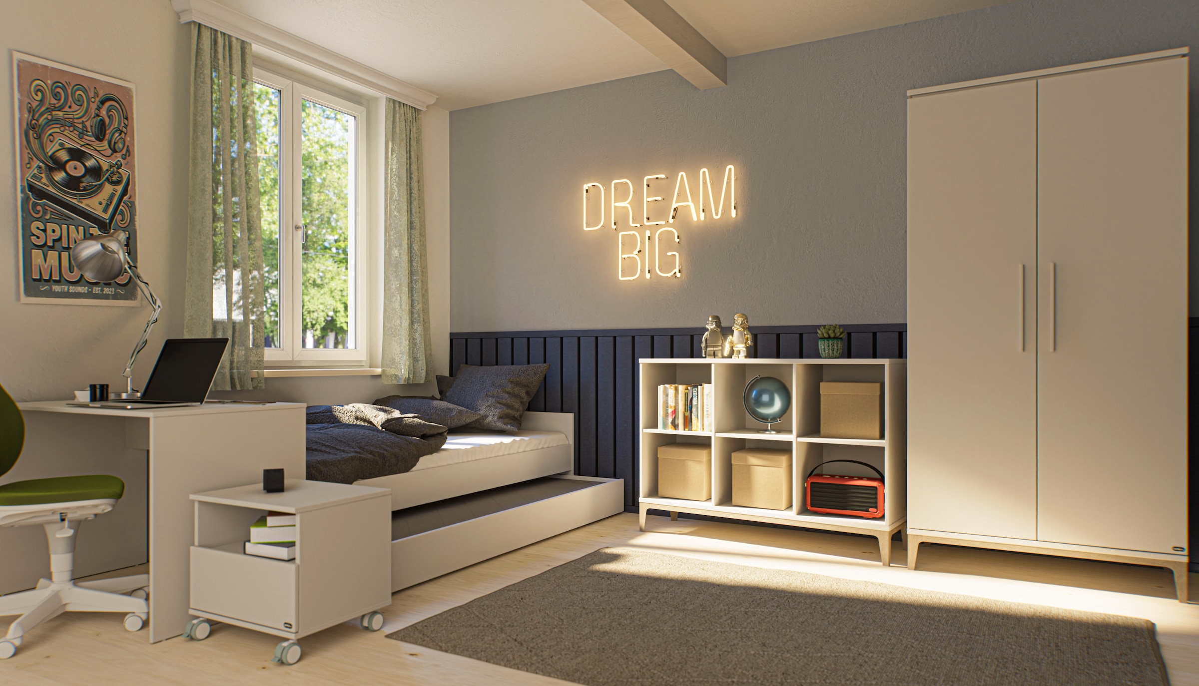 PAIDI Kinderbett »CUTIE LEA in Weiß mit Bettkasten, Jugendliege« L/B/H ca. 204/96-126/56cm, Off-White,  bietet extra Stauraum oder zusätzliche Liegefläche, Kojenliege