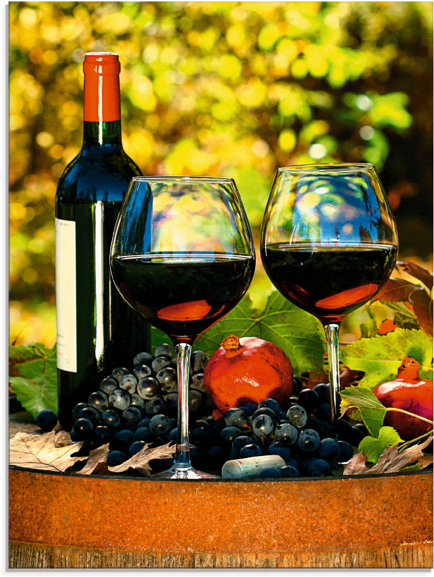 Artland Glasbild "Gläser Rotwein auf altem Fass", Getränke, (1 St.), in verschiedenen Größen