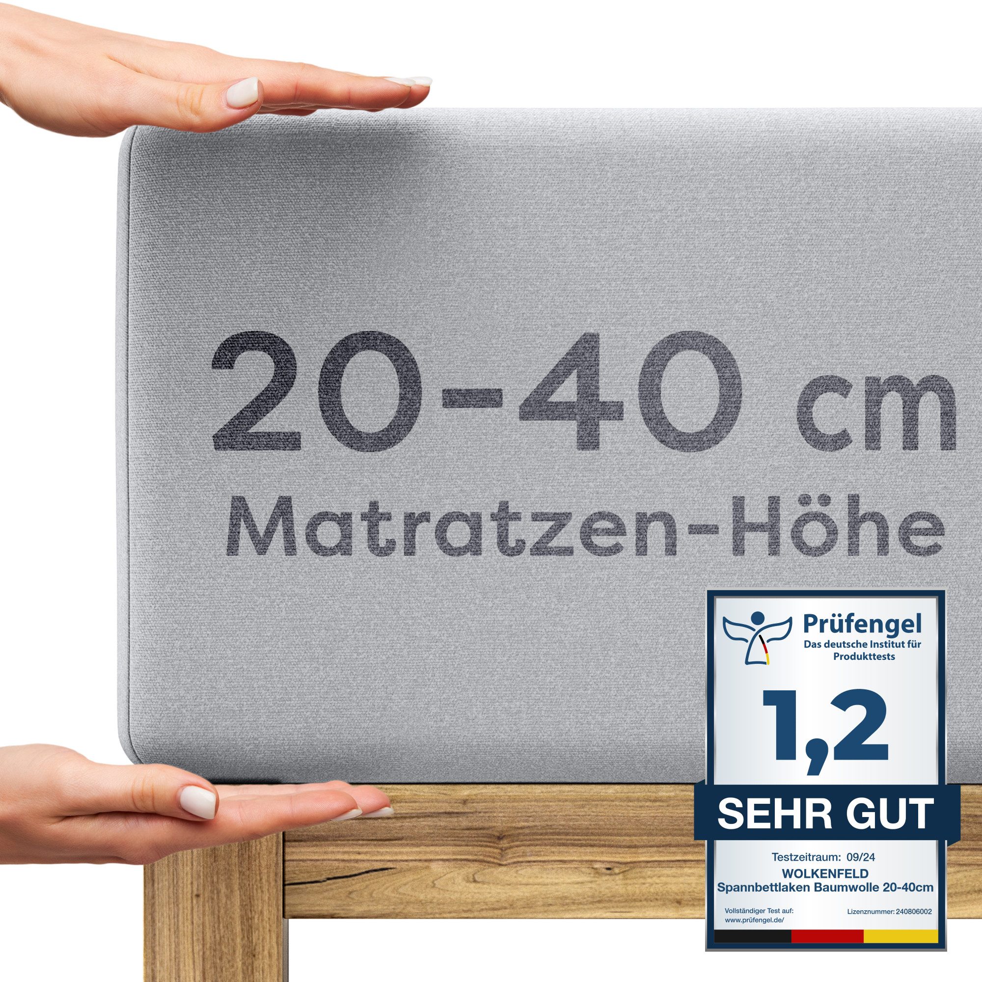 Spannbettlaken WOLKENFELDhellgrau, Jersey, Obermaterial: 95% Baumwolle, 5% Elasthan (LYCRA), Bettlaken, "Boxspringbett Bettlaken - Spannbetttuch für