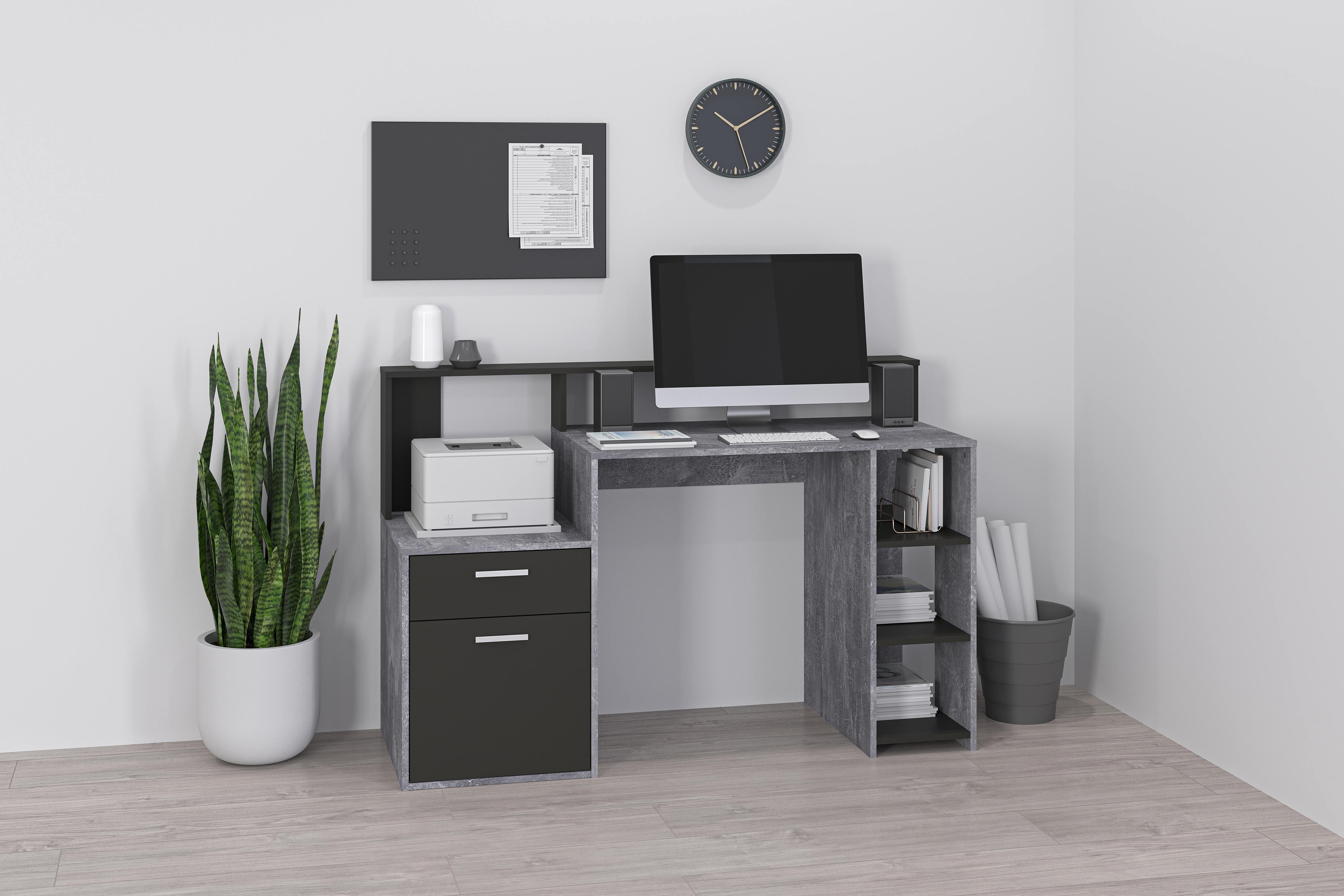 FMD "Bolton" Schreibtisch mit Stauraum und Ablage, offene Fächer, 138,5 cm breit