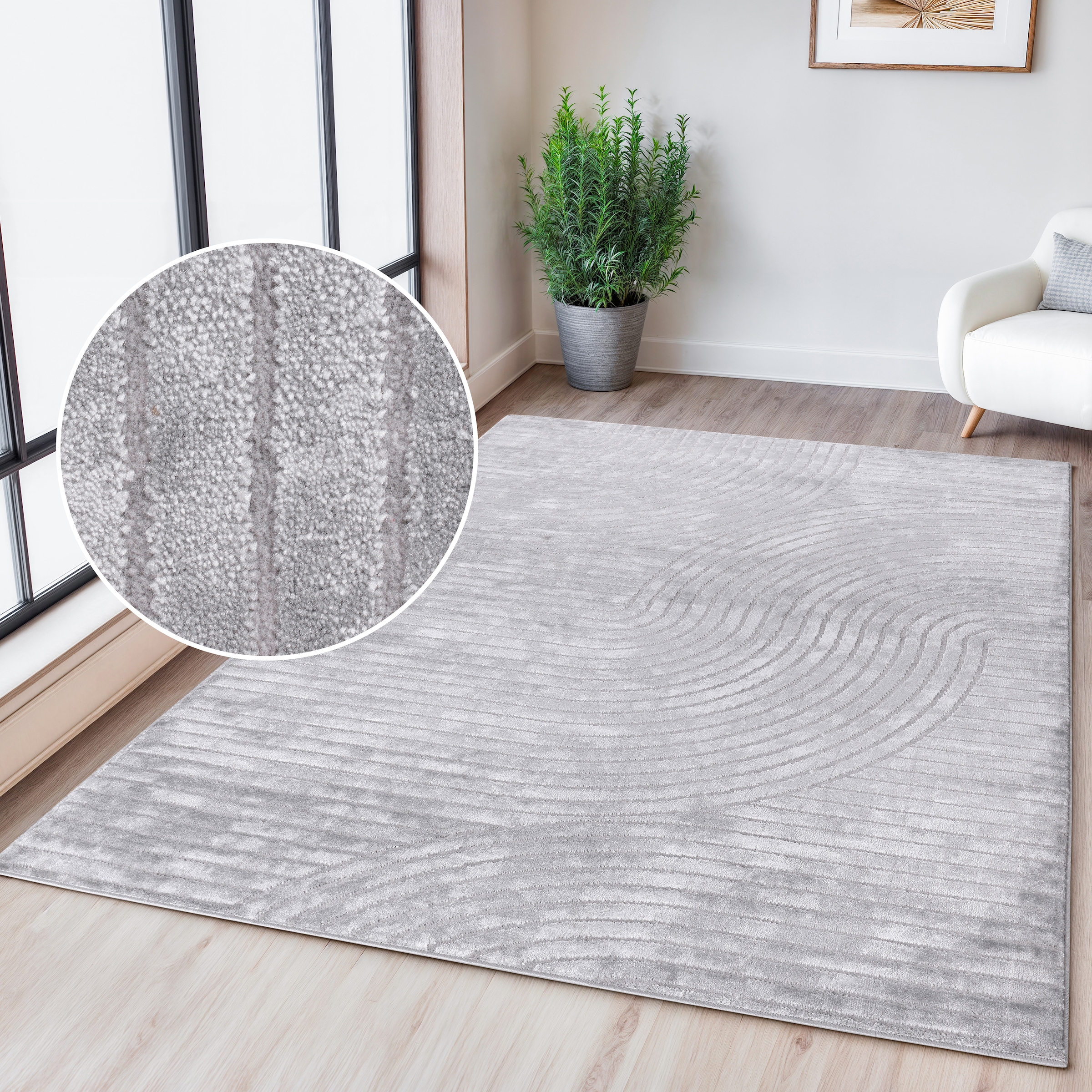 OTTO home Teppich "Luvu, mit Hoch-Tief-Struktur" rechteckig 12 mm Höhe Modernes Design, Boho-Charme, dezenter Glanz, Wohnzimmer, Schlafzimmer
