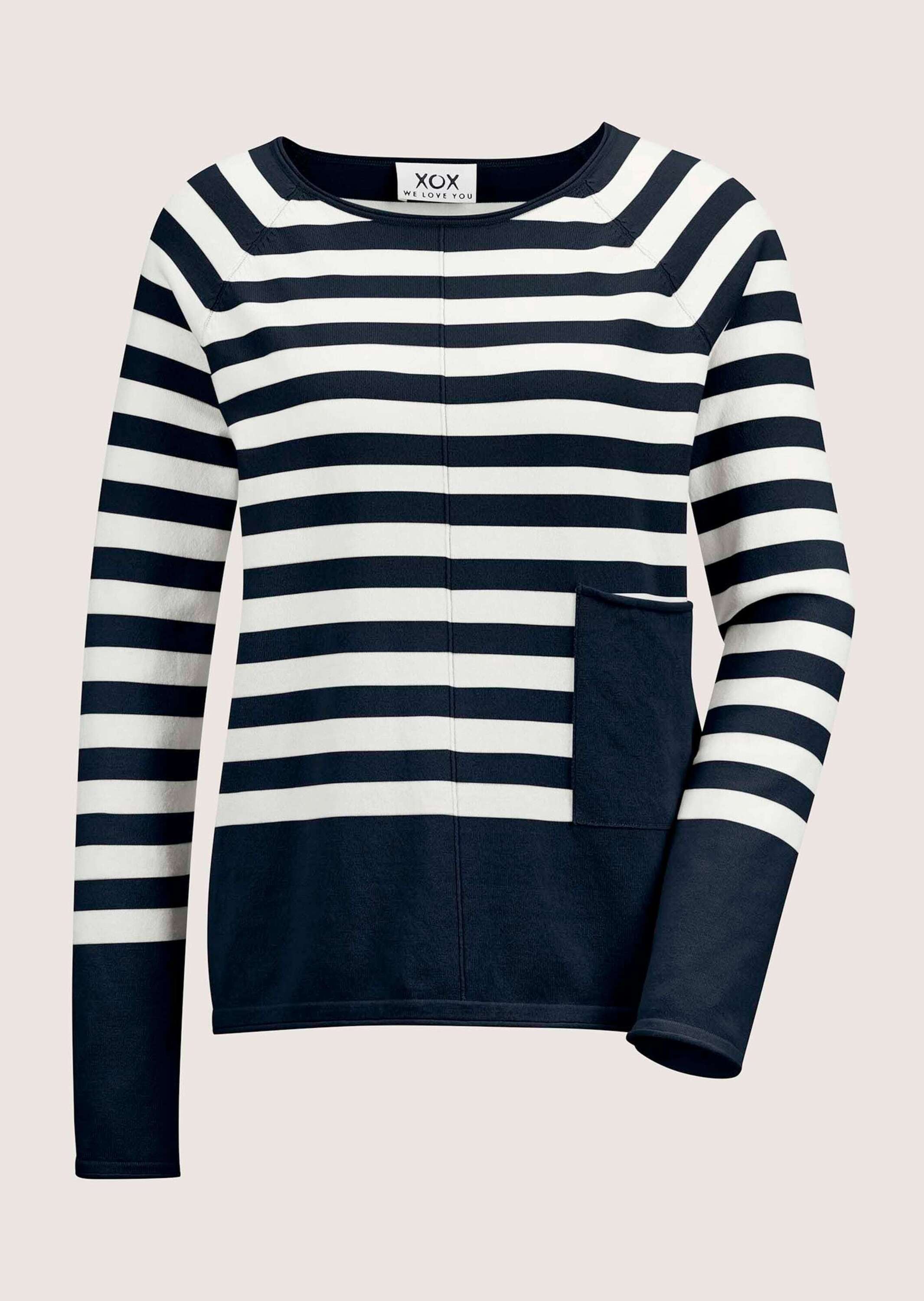 MADELEINE "Strickpullover Eleganter Streifenpullover mit Rollkanten" Hautsympathisches Naturgarn