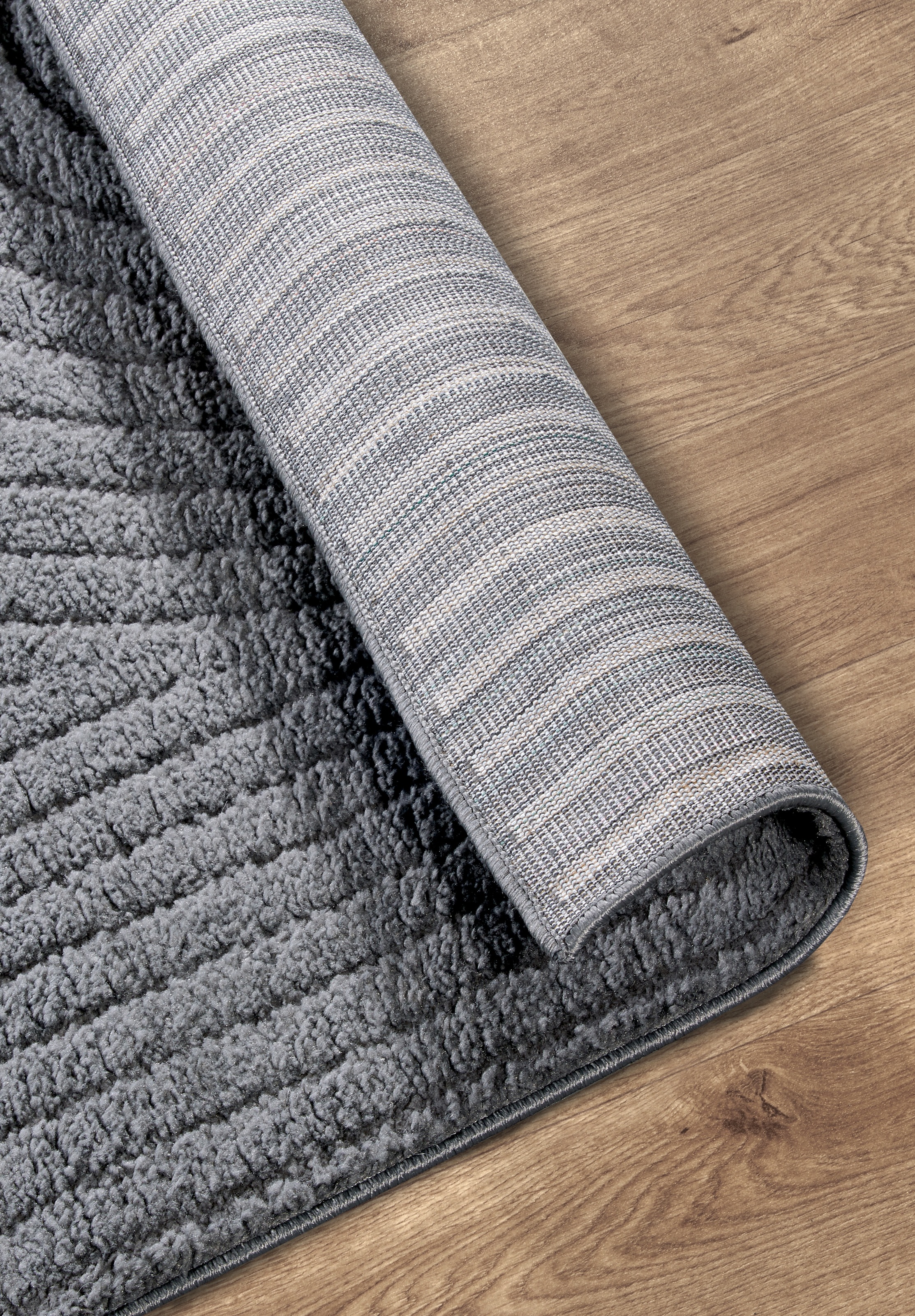 Designteppich ELLE DECORATION "Cosy Panglao, auch als Rundteppich erhältlich", grau (anthrazit), B:200cm H:14mm L:280cm, Polyester, Polypropylen (PP), Teppiche, uni Kurzflor, Hoch Tief Struktur, modern, Skandi, Boho, Wohnzimmer 3